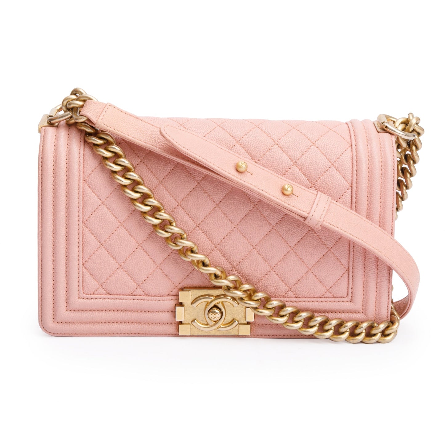Chanel Quilted Caviar Boy Leather Pink Travel Bag