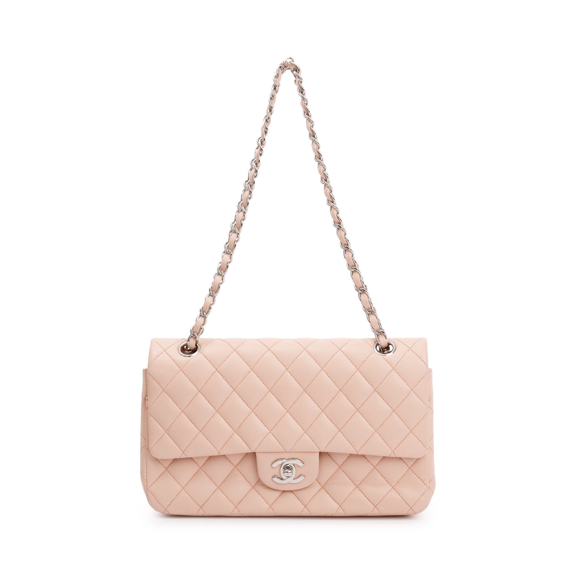Chanel Quilted Classic Double Flap Lambskin Pink Travel Bag