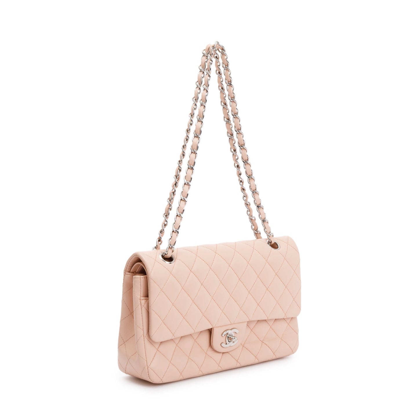 Chanel Quilted Classic Double Flap Lambskin Pink Travel Bag