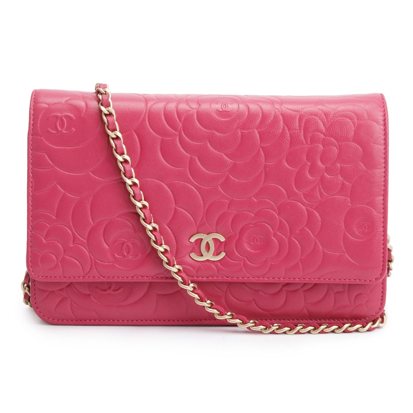 Chanel Quilted Camellia Classic on Leather Lambskin Pink Wallet Case