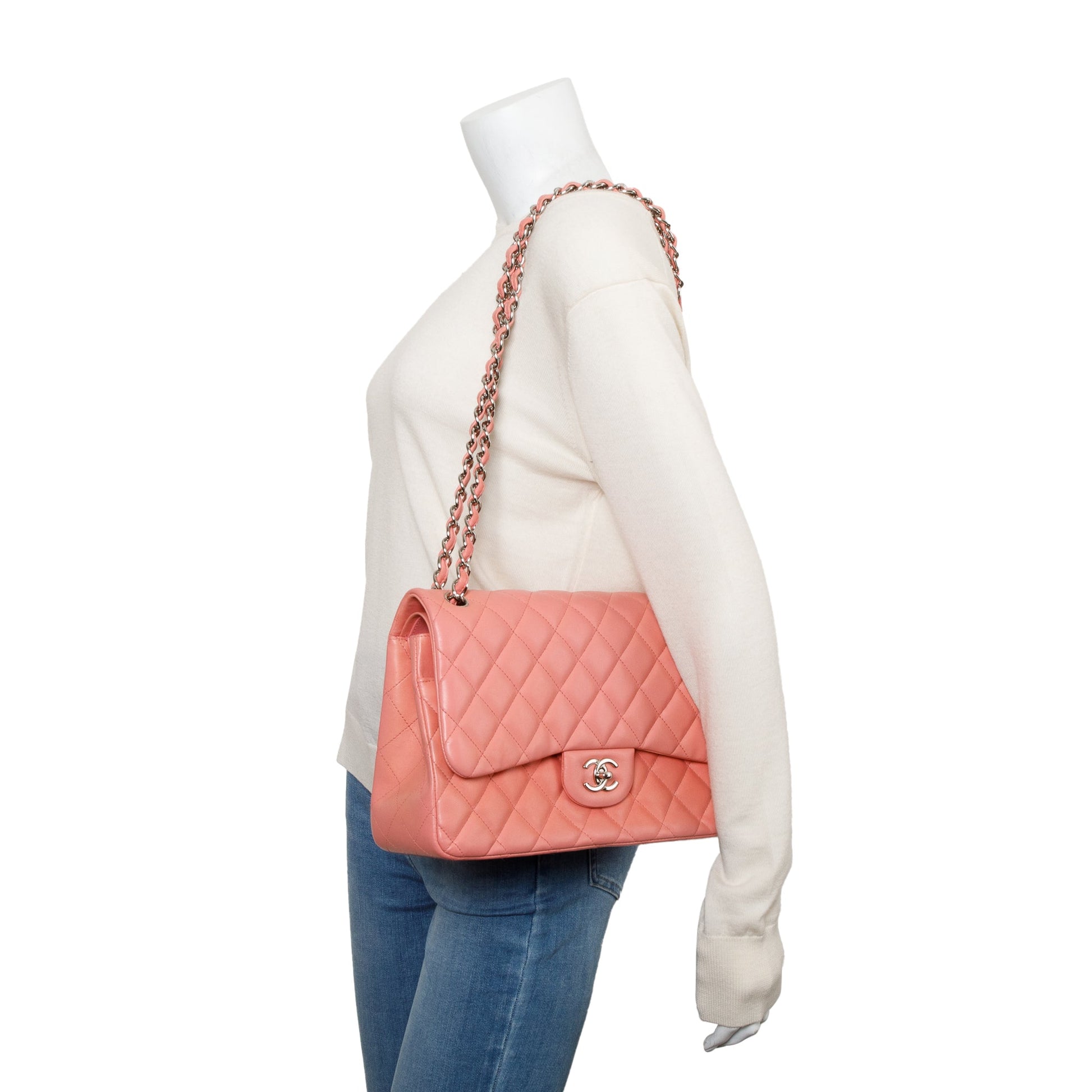 Chanel Quilted Classic Jumbo Double Flap Leather Lambskin Pink Travel Bag