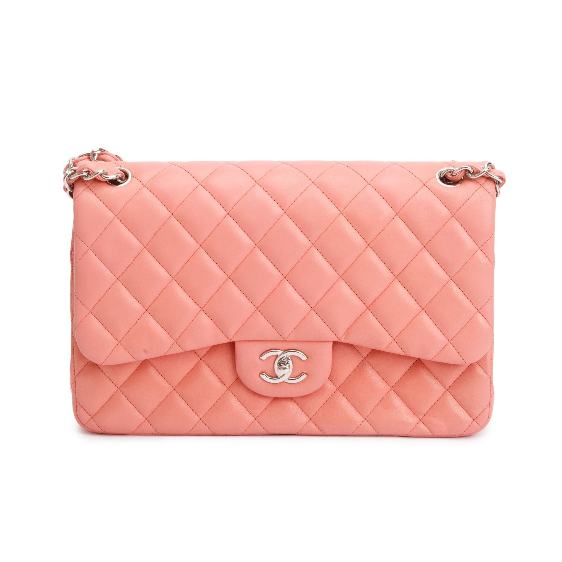Chanel Quilted Classic Jumbo Double Flap Leather Lambskin Pink Travel Bag