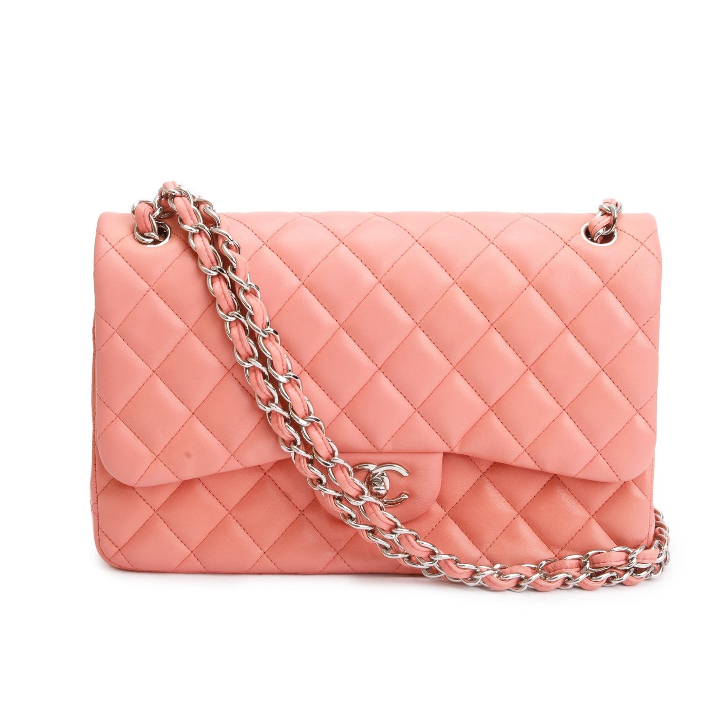Chanel Quilted Classic Jumbo Double Flap Leather Lambskin Pink Travel Bag