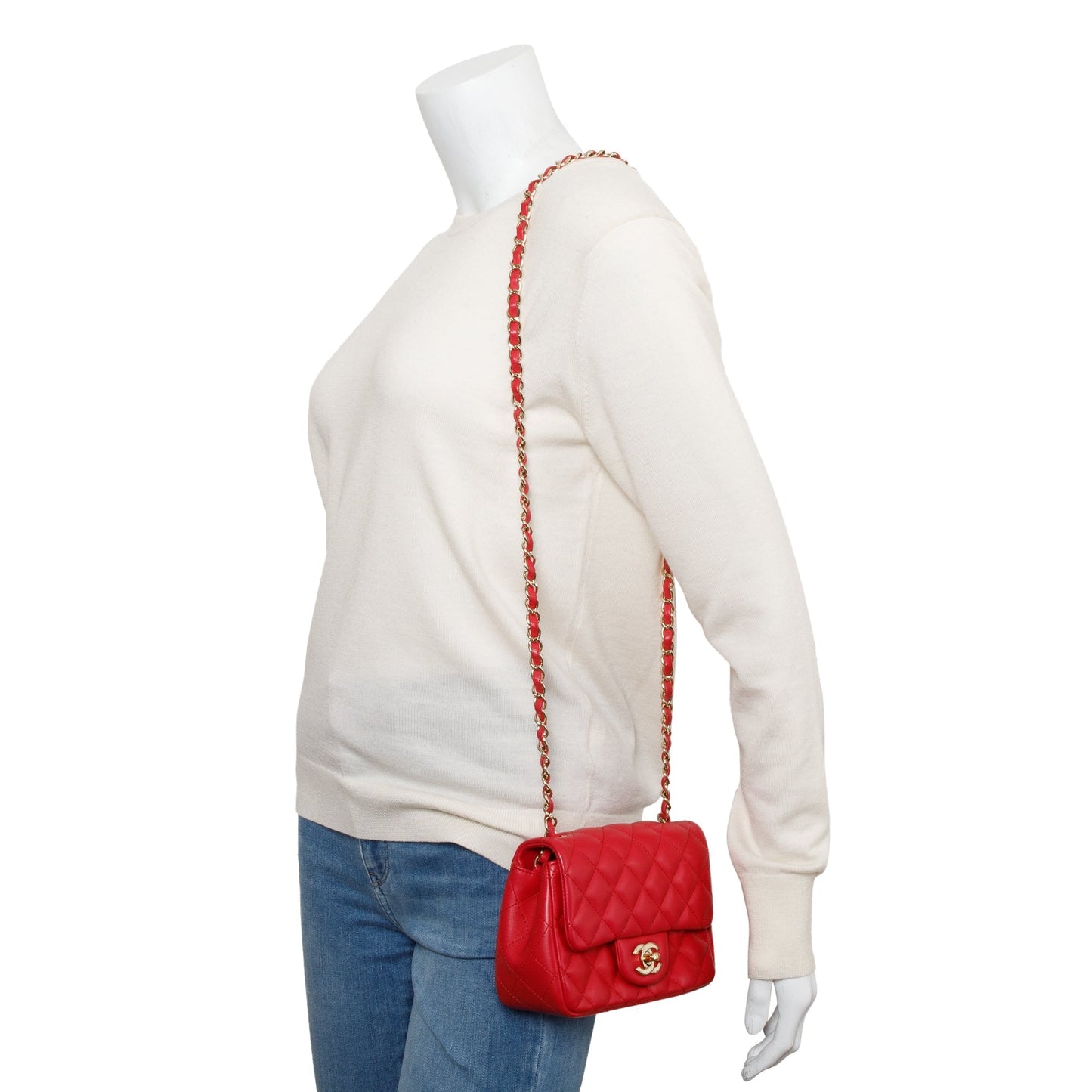 Chanel Quilted Classic Square Flap Leather Lambskin Pink Travel Bag