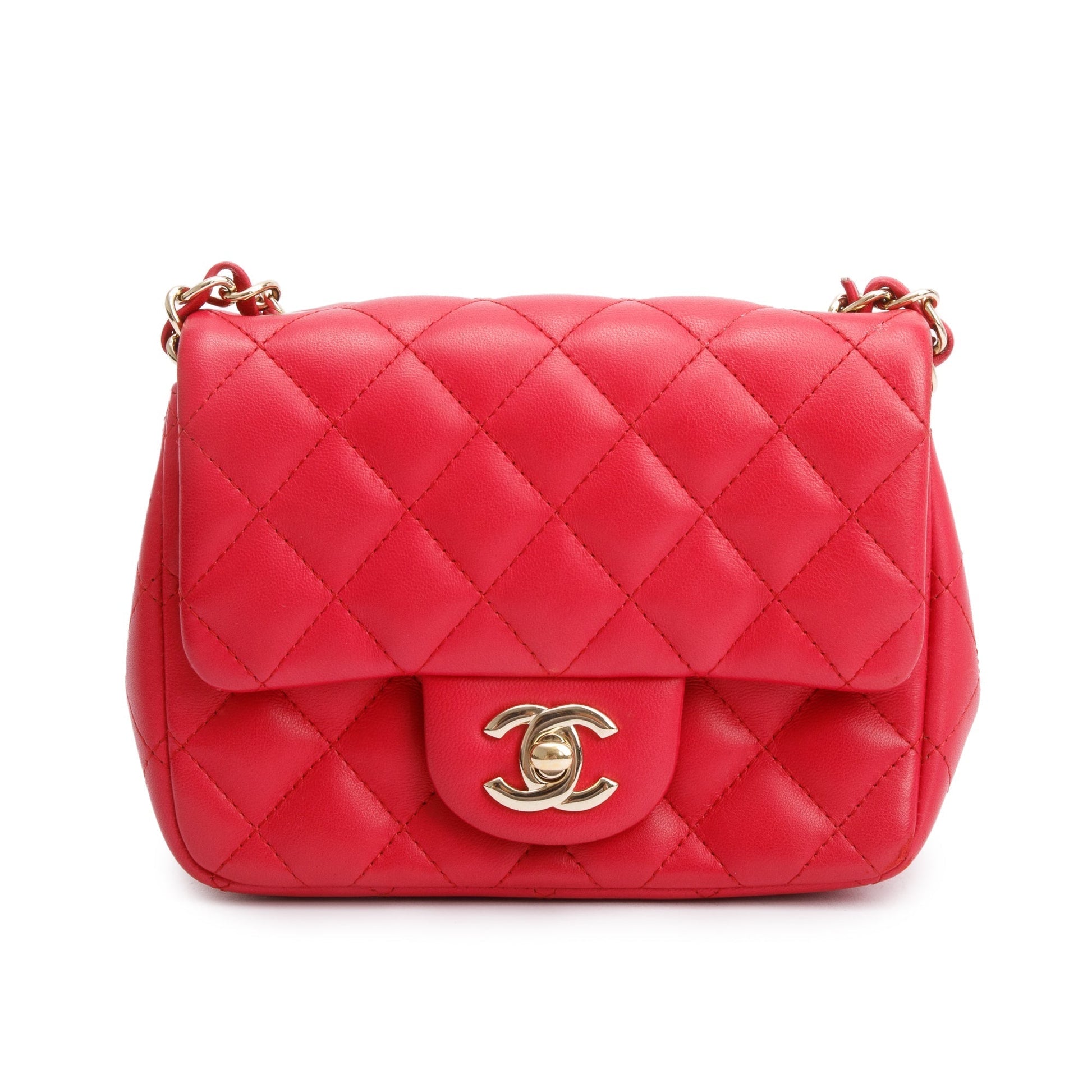 Chanel Quilted Classic Square Flap Leather Lambskin Pink Travel Bag