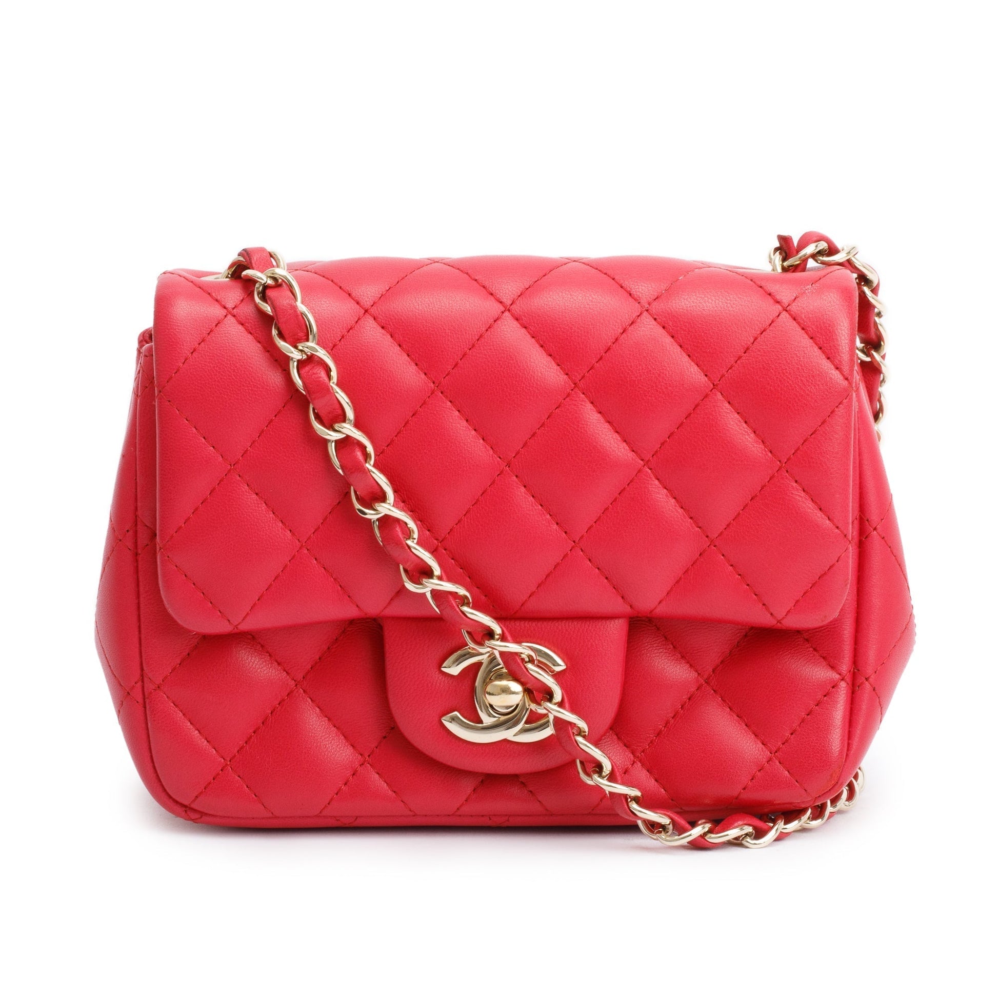 Chanel Quilted Classic Square Flap Leather Lambskin Pink Travel Bag