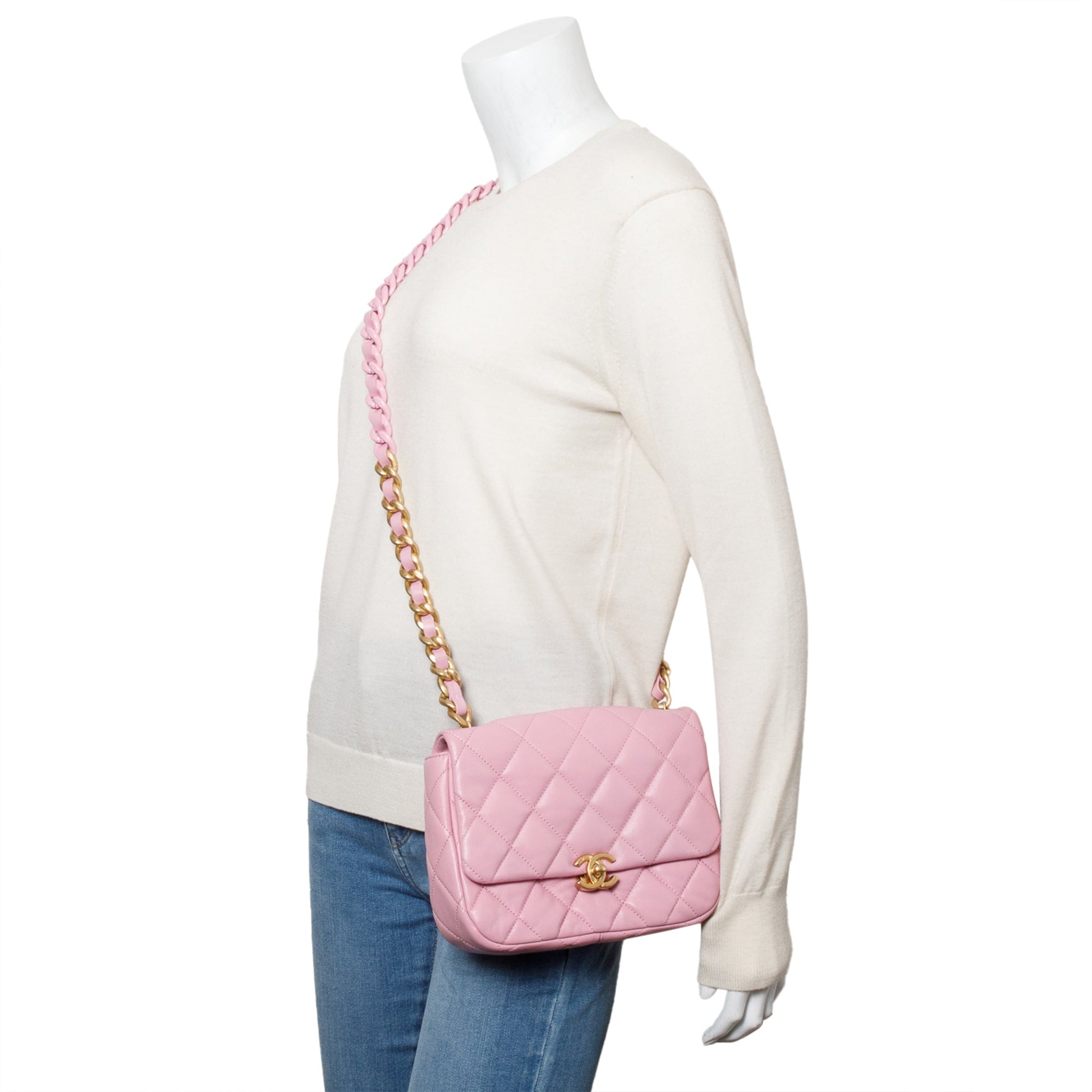 Chanel Quilted Lacquered Flap Leather Lambskin Pink Travel Bag