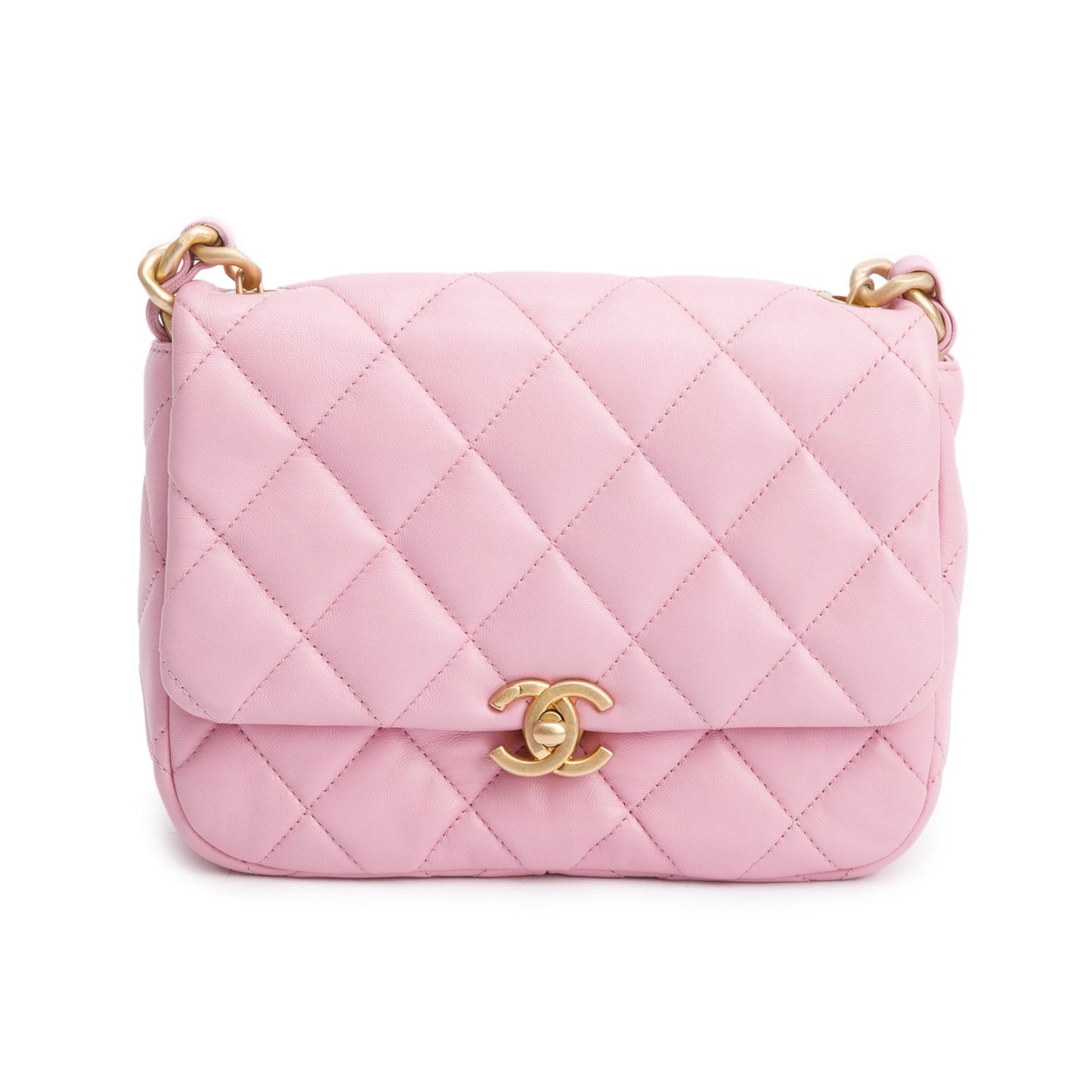 Chanel Quilted Lacquered Flap Leather Lambskin Pink Travel Bag