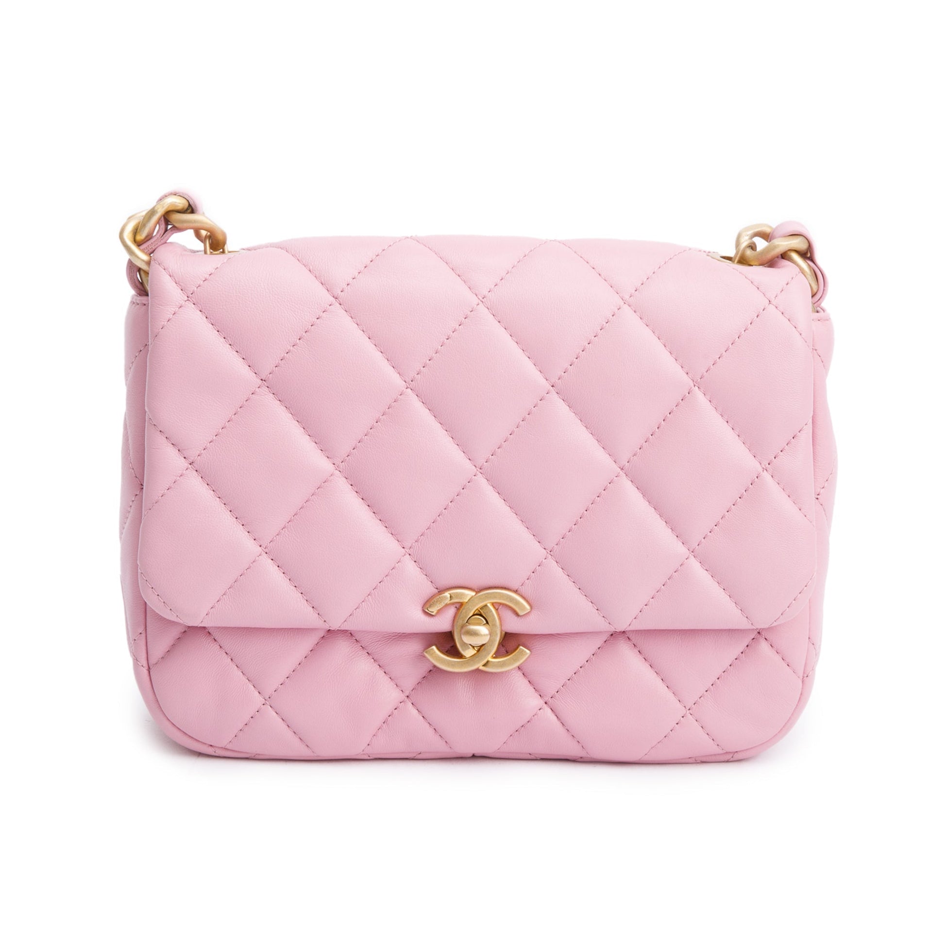 Chanel Quilted Lacquered Flap Leather Lambskin Pink Travel Bag