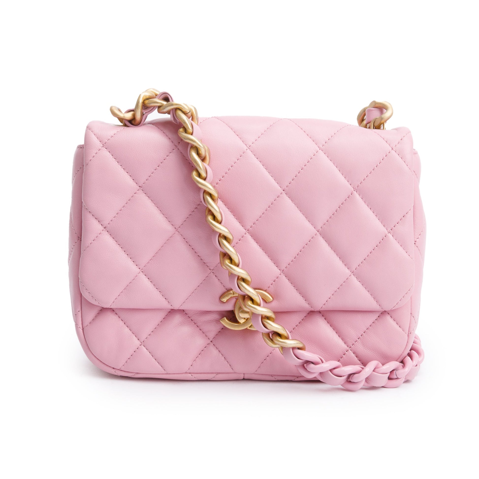 Chanel Quilted Lacquered Flap Leather Lambskin Pink Travel Bag