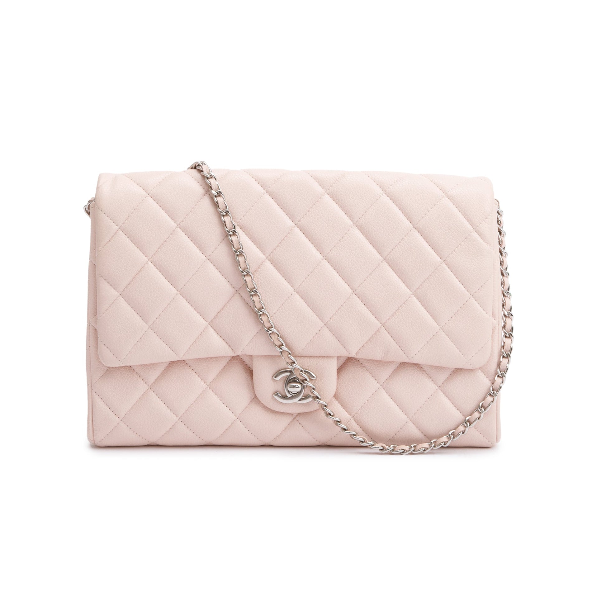 Chanel Quilted Flap Leather Pink Travel Bag