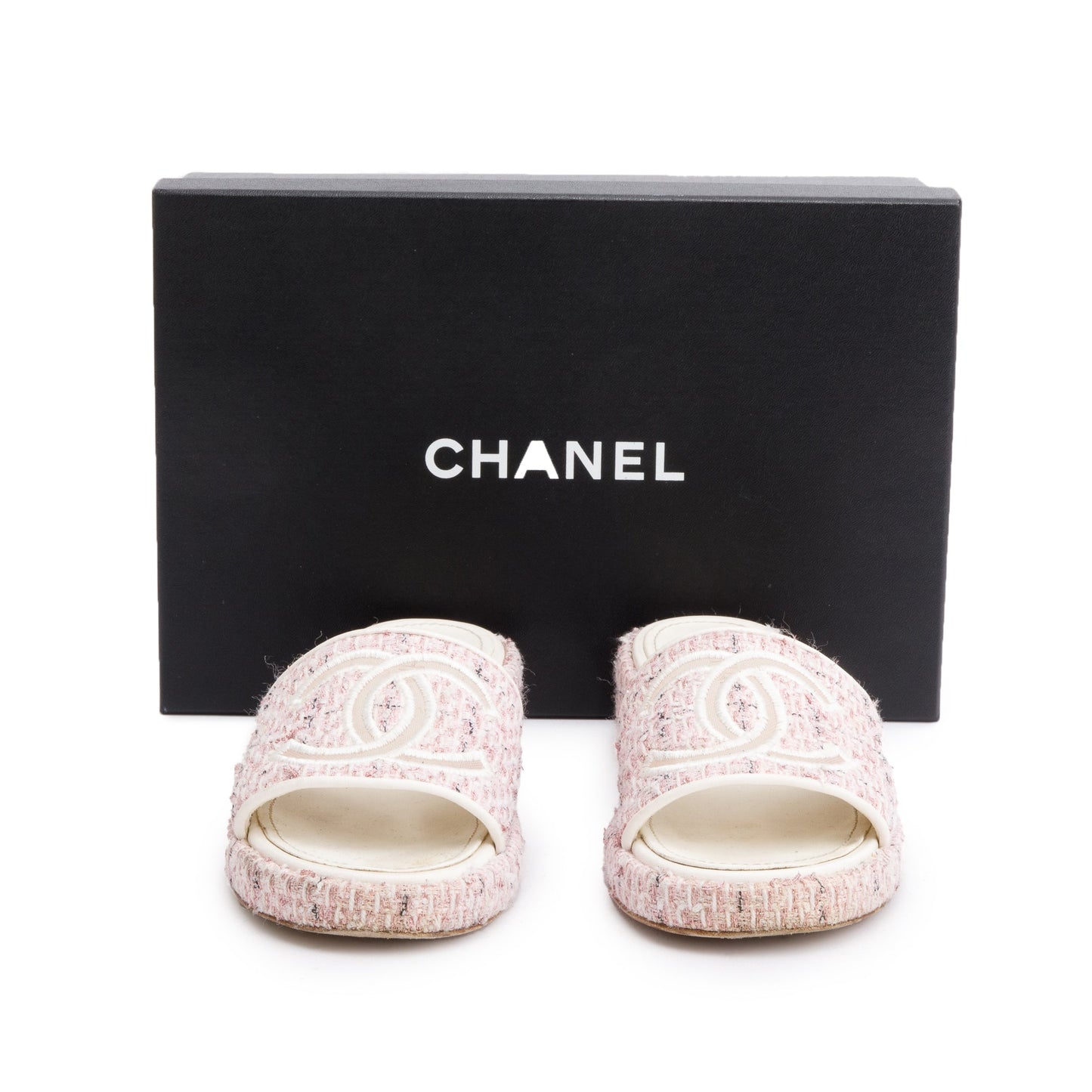 Chanel Tweed CC Logo Slides Pink Travel Bag