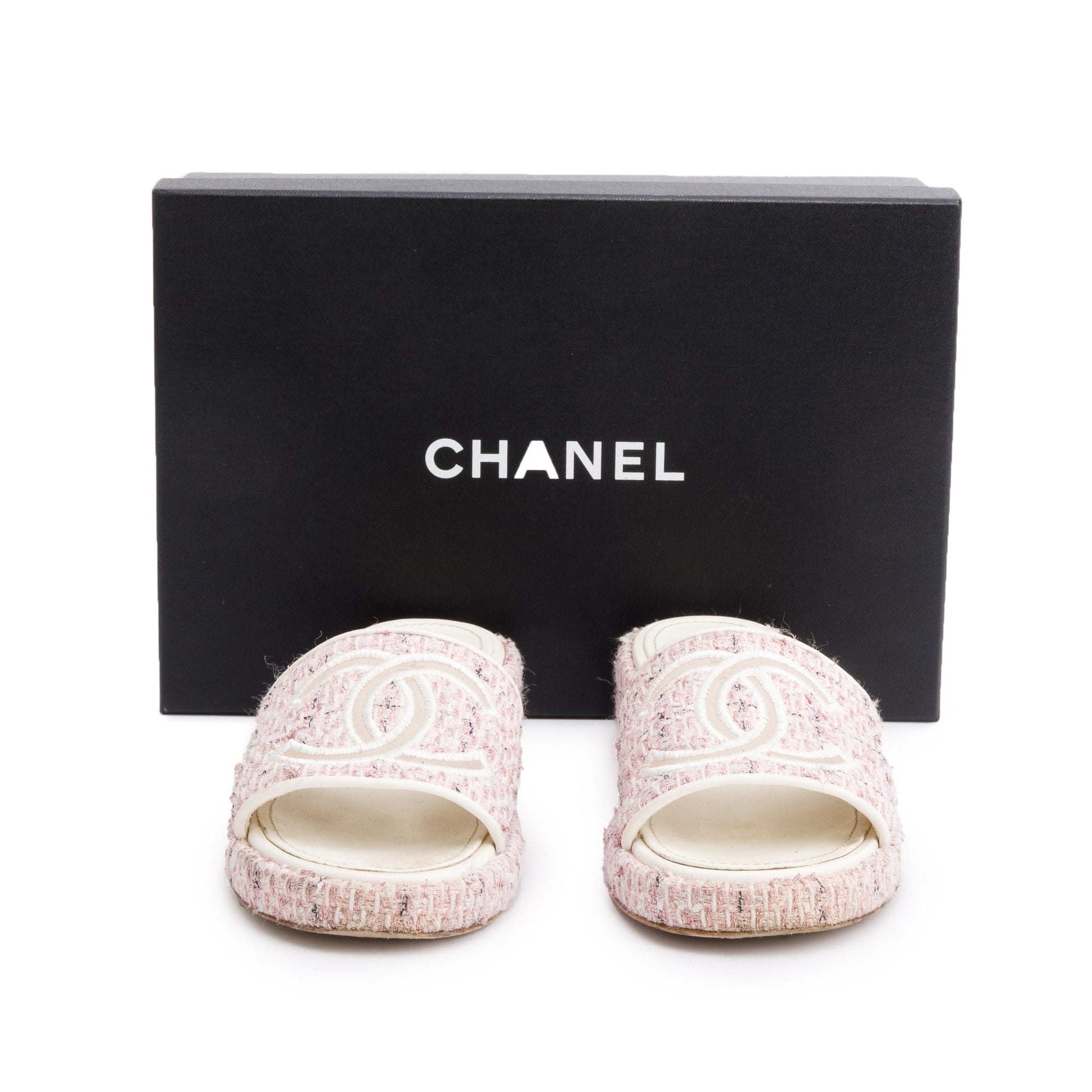Chanel Tweed CC Logo Slides Pink Travel Bag