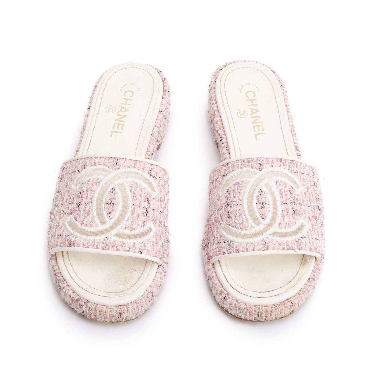 Chanel Tweed CC Logo Slides Pink Travel Bag