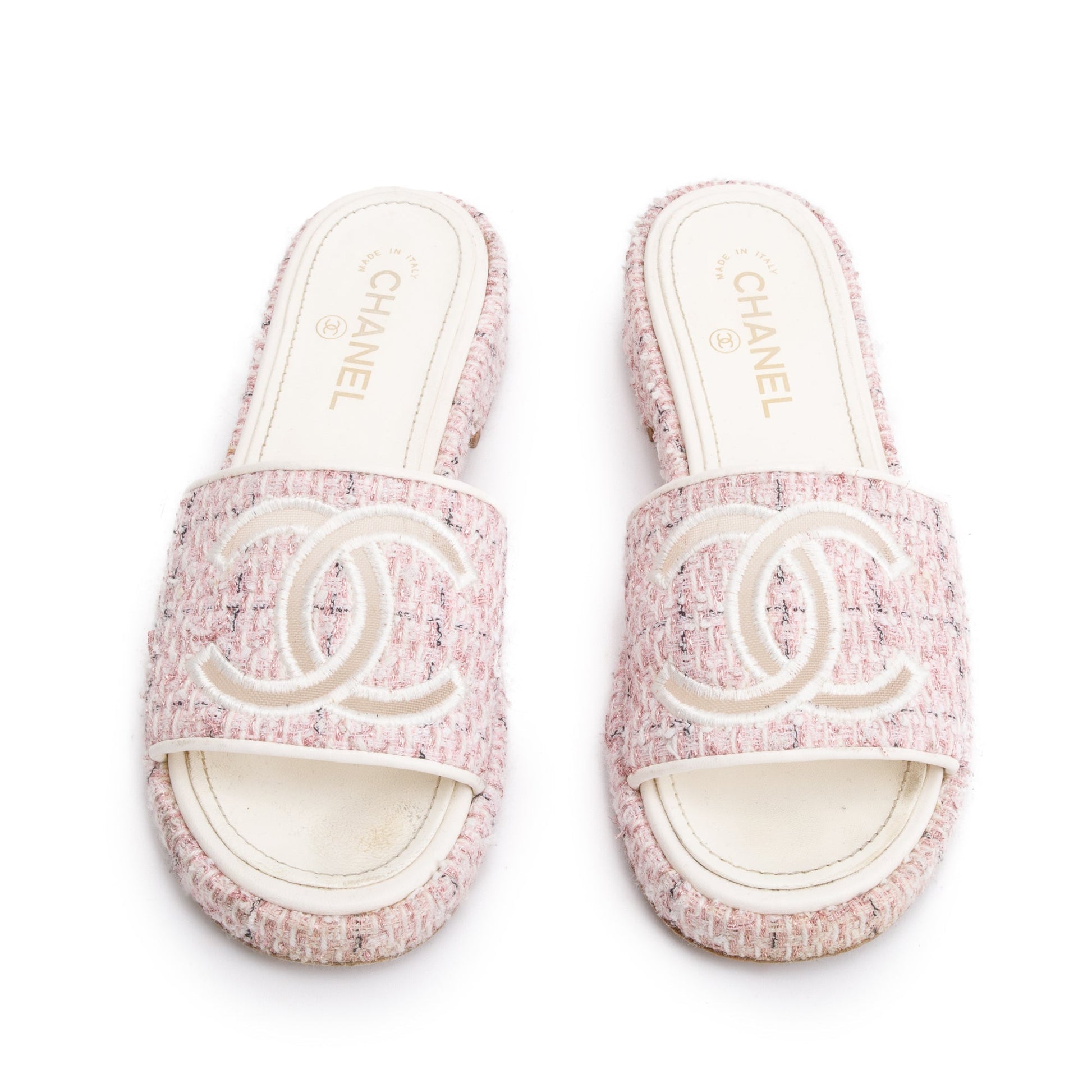 Chanel Tweed CC Logo Slides Pink Travel Bag