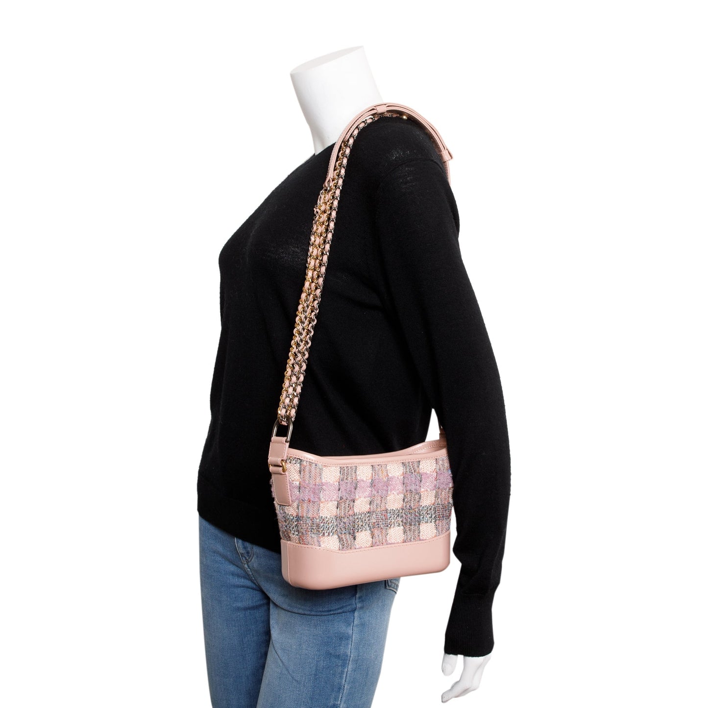 Chanel Tweed Gabrielle Hobo Leather Calfskin Pink Travel Bag