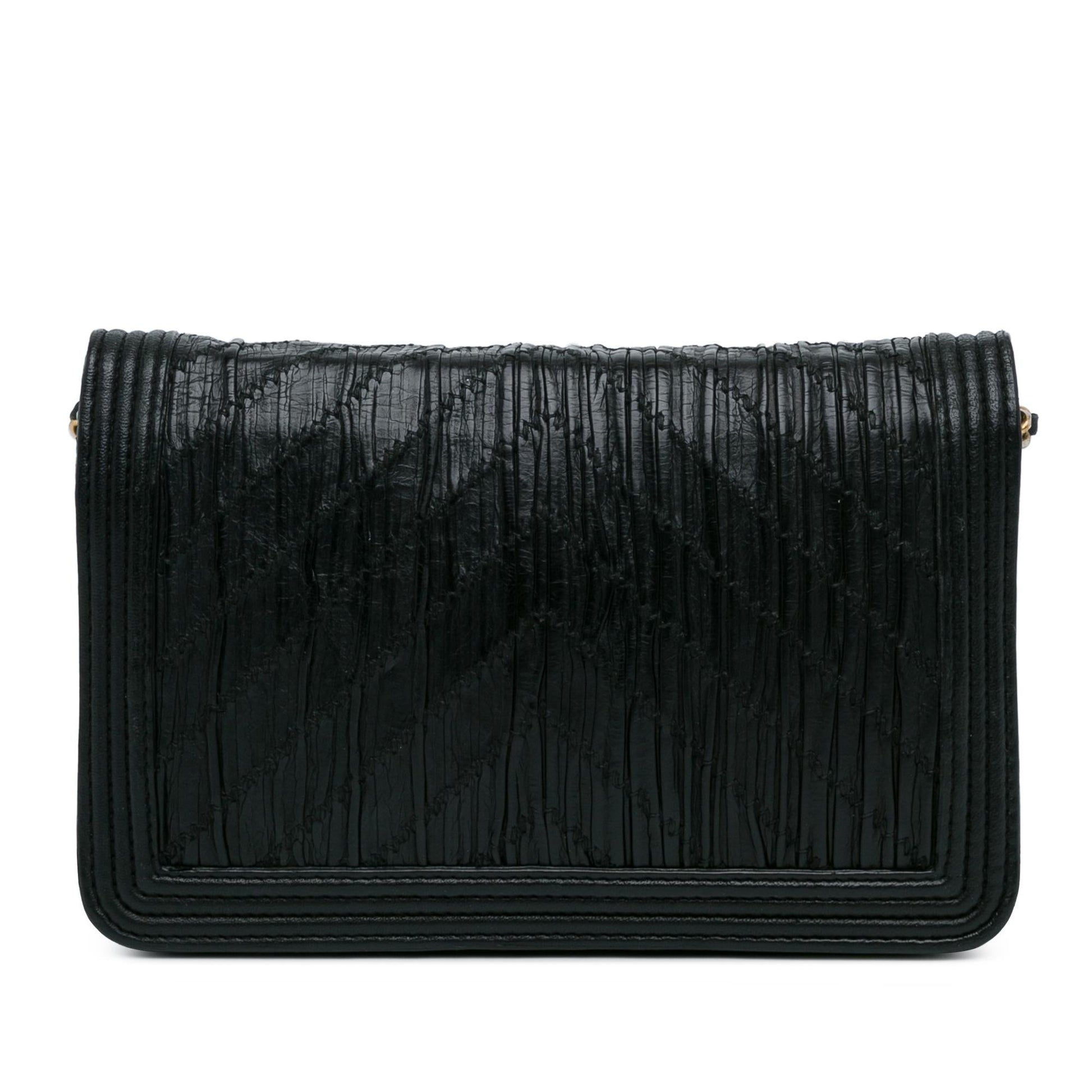 Chanel Pleated Crumpled Chevron Le Boy On Wallet Case