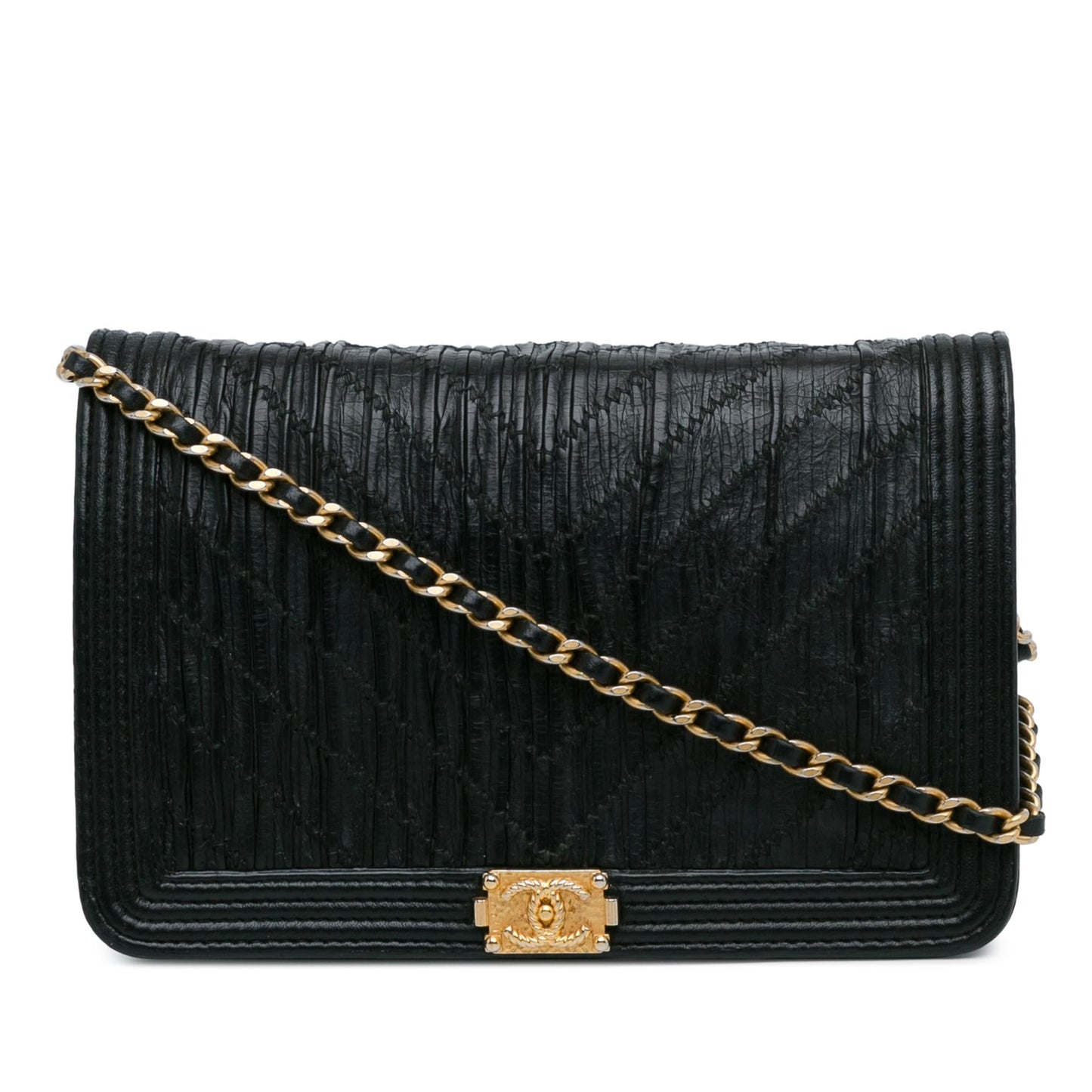 Chanel Pleated Crumpled Chevron Le Boy On Wallet Case