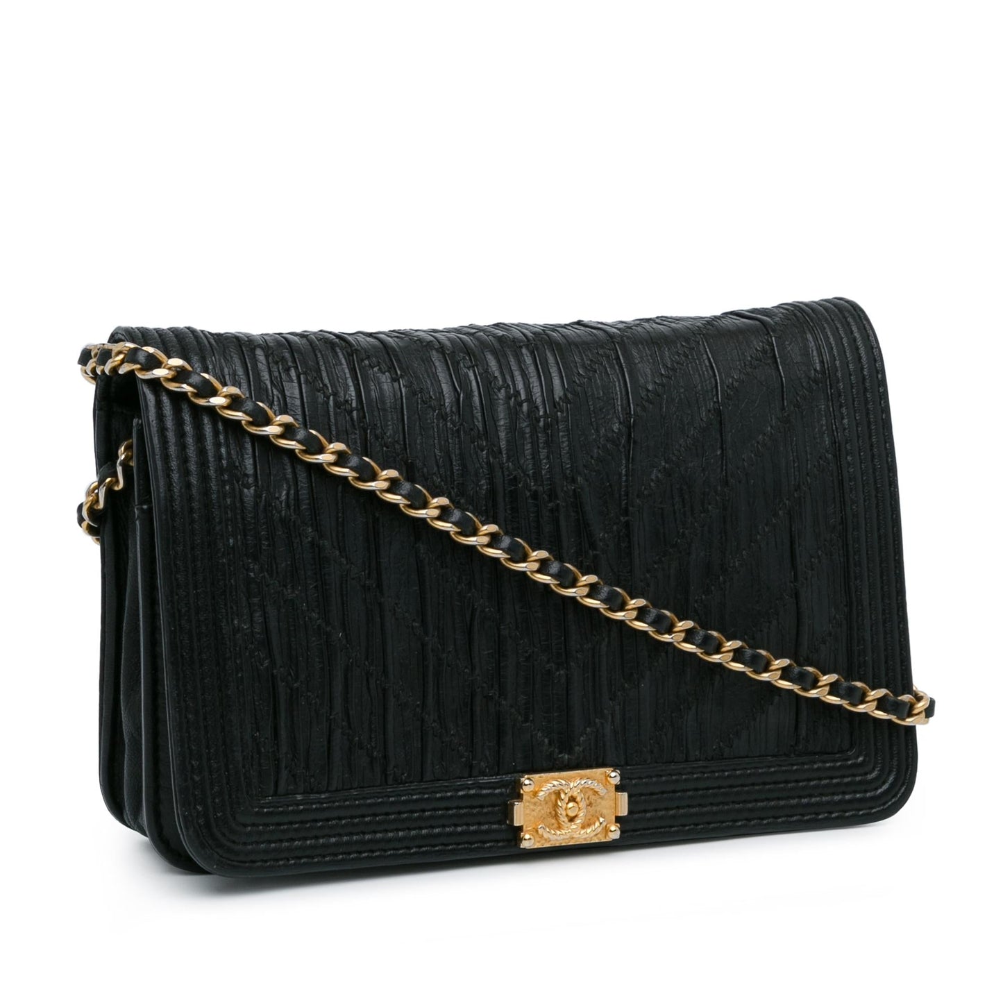 Chanel Pleated Crumpled Chevron Le Boy On Wallet Case