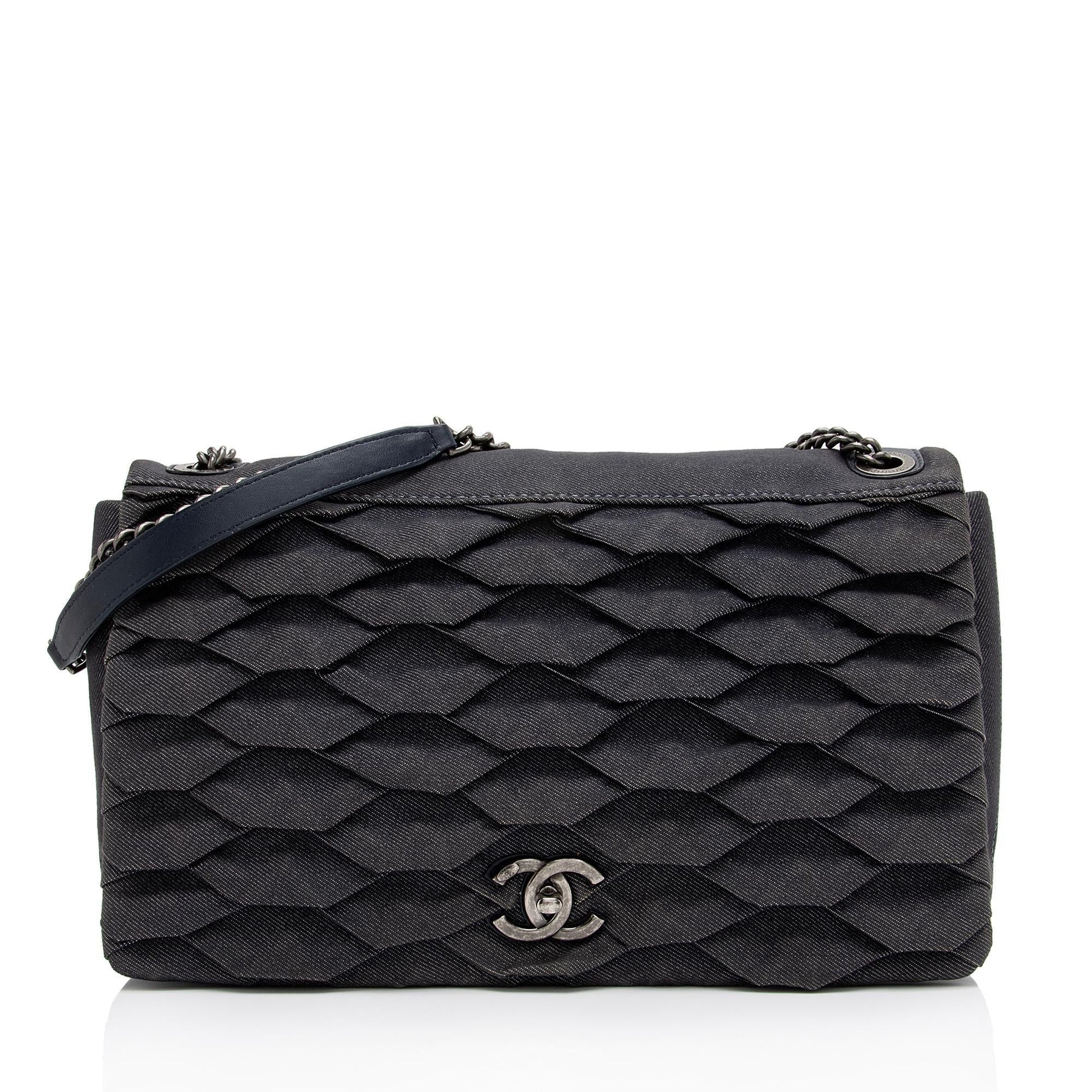 Chanel Pleated Denim Turtle Flap SHF-2bTG49 Shoulder Bag