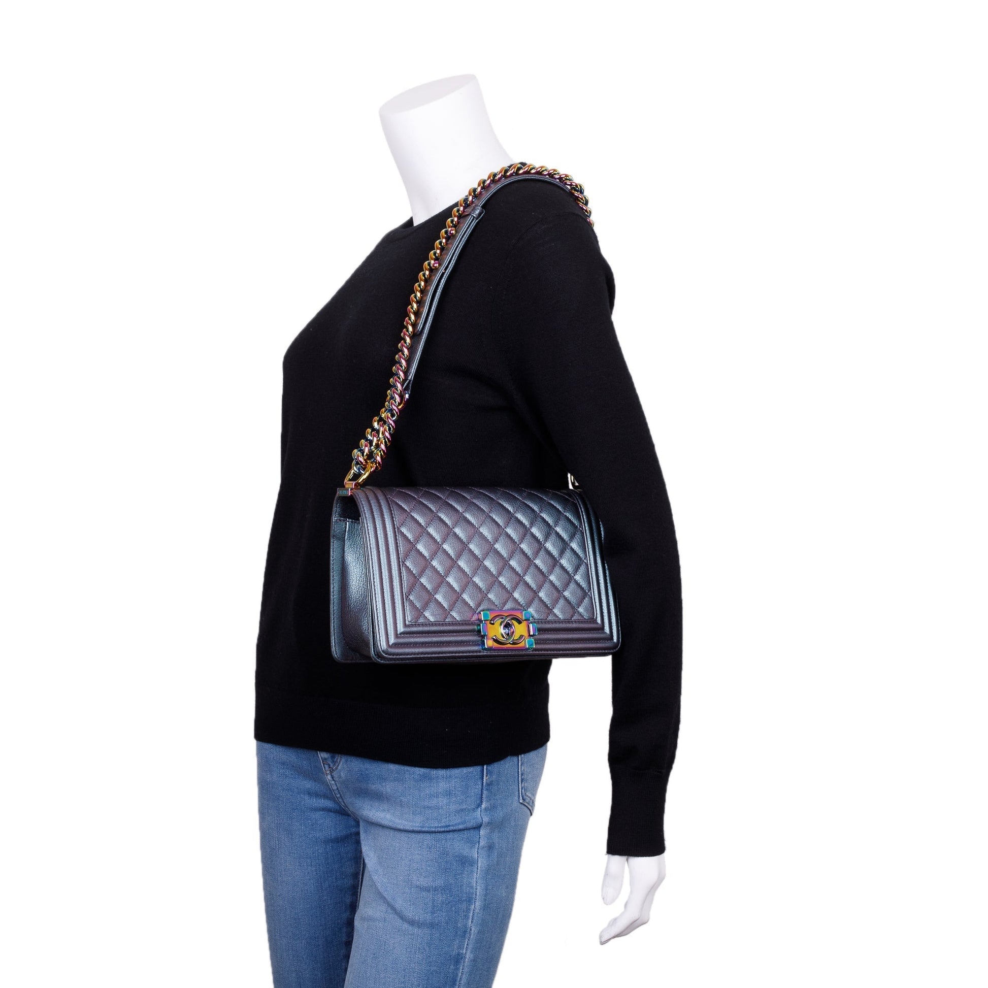 Chanel Purple Iridescent Quilted Boy Leather Calfskin Travel Bag