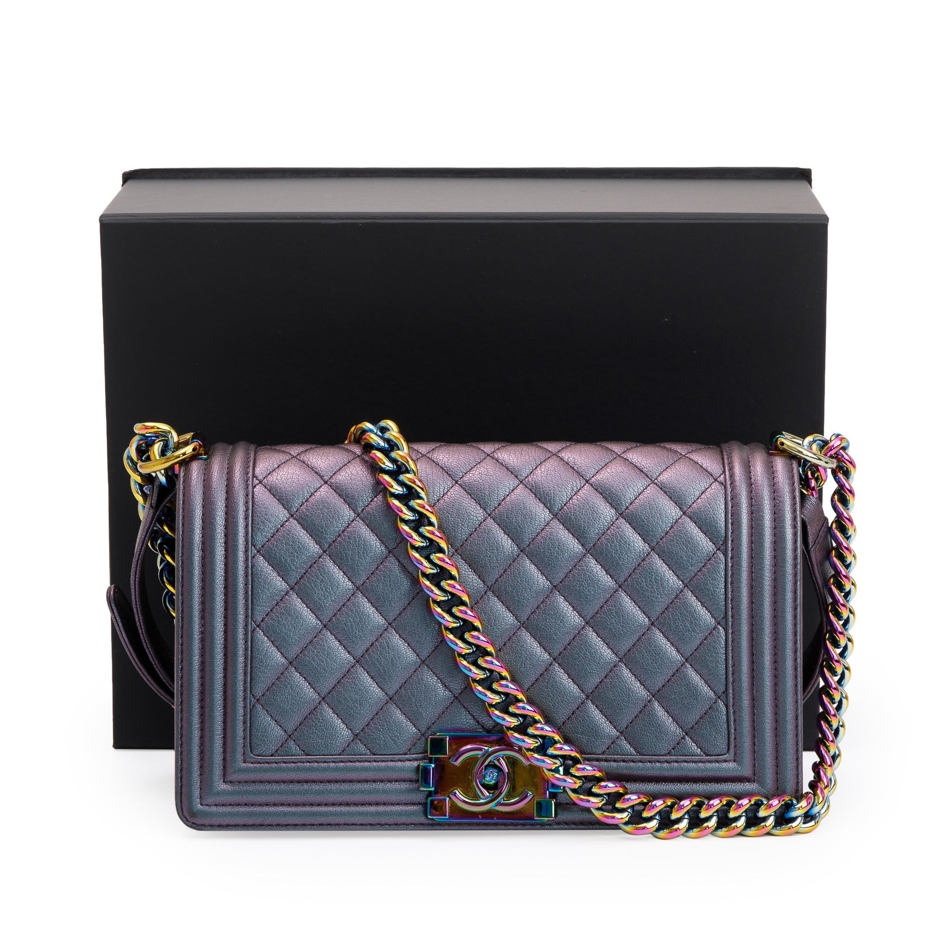 Chanel Purple Iridescent Quilted Boy Leather Calfskin Travel Bag