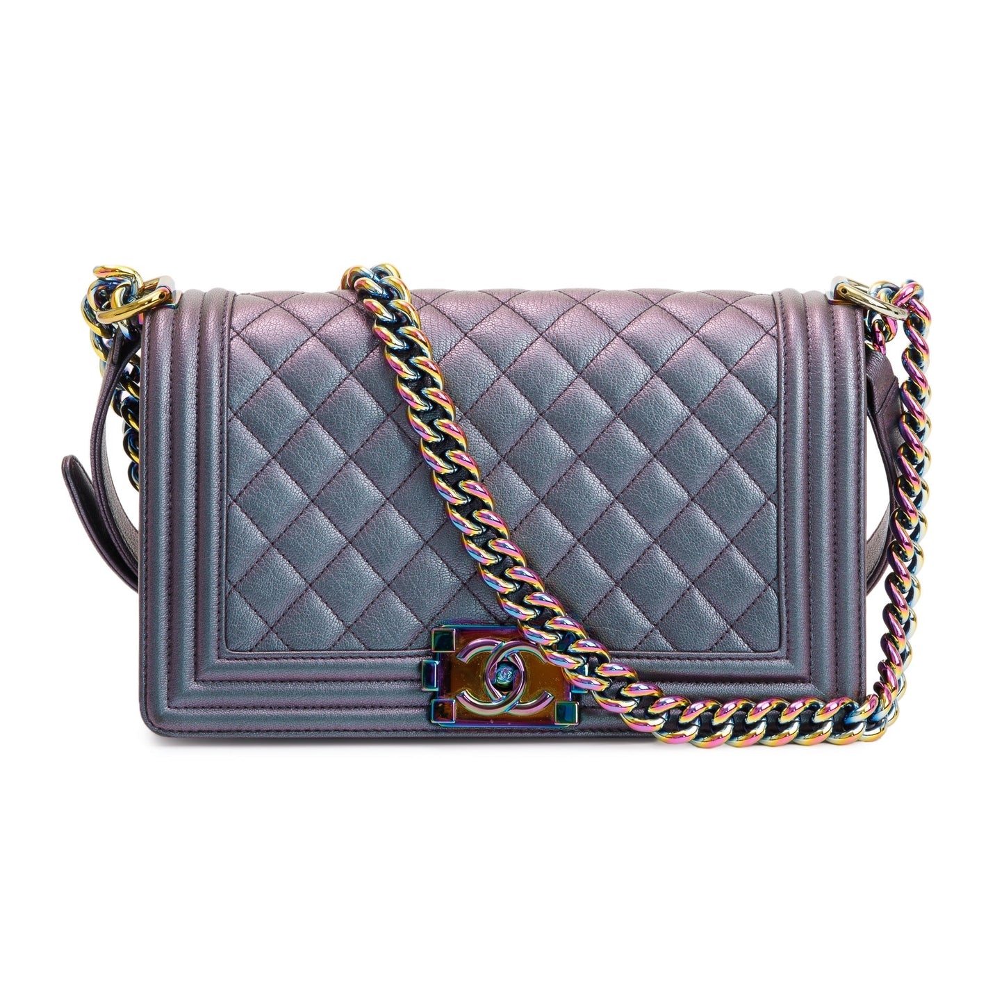 Chanel Purple Iridescent Quilted Boy Leather Calfskin Travel Bag