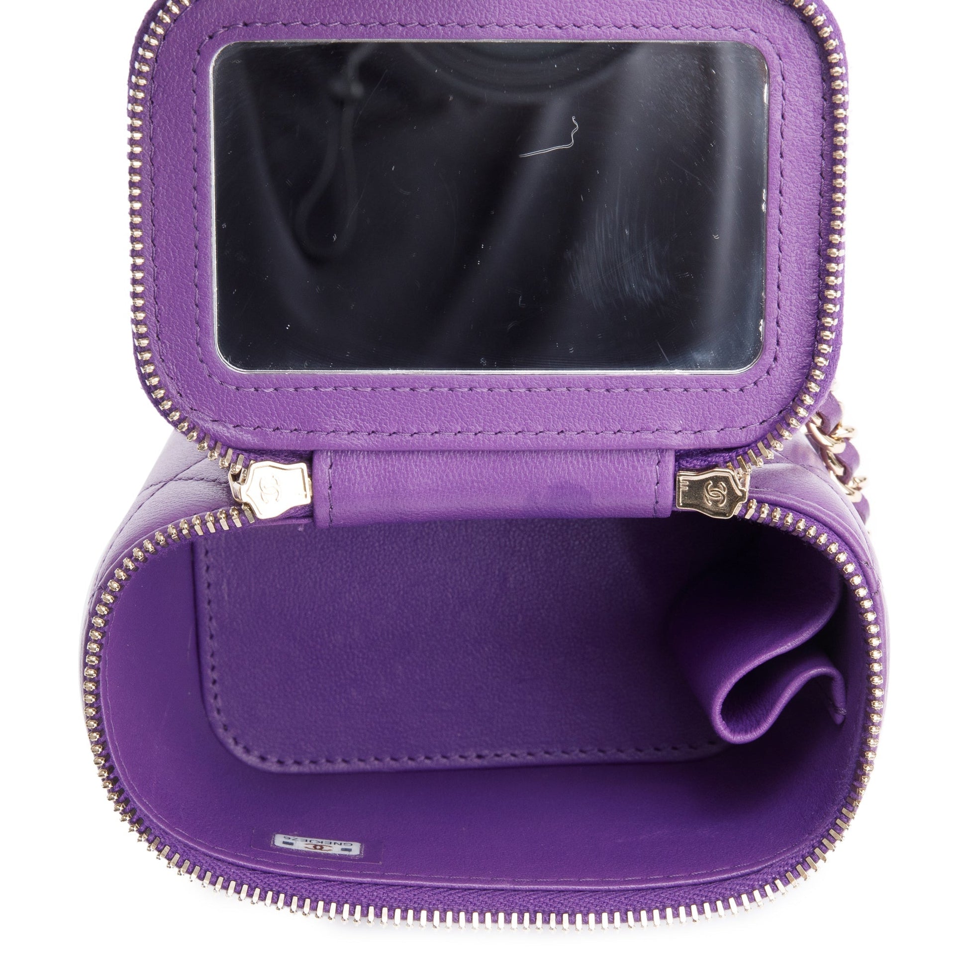 Chanel Purple Top Handle Vanity Leather Lambskin Travel Bag W Chain