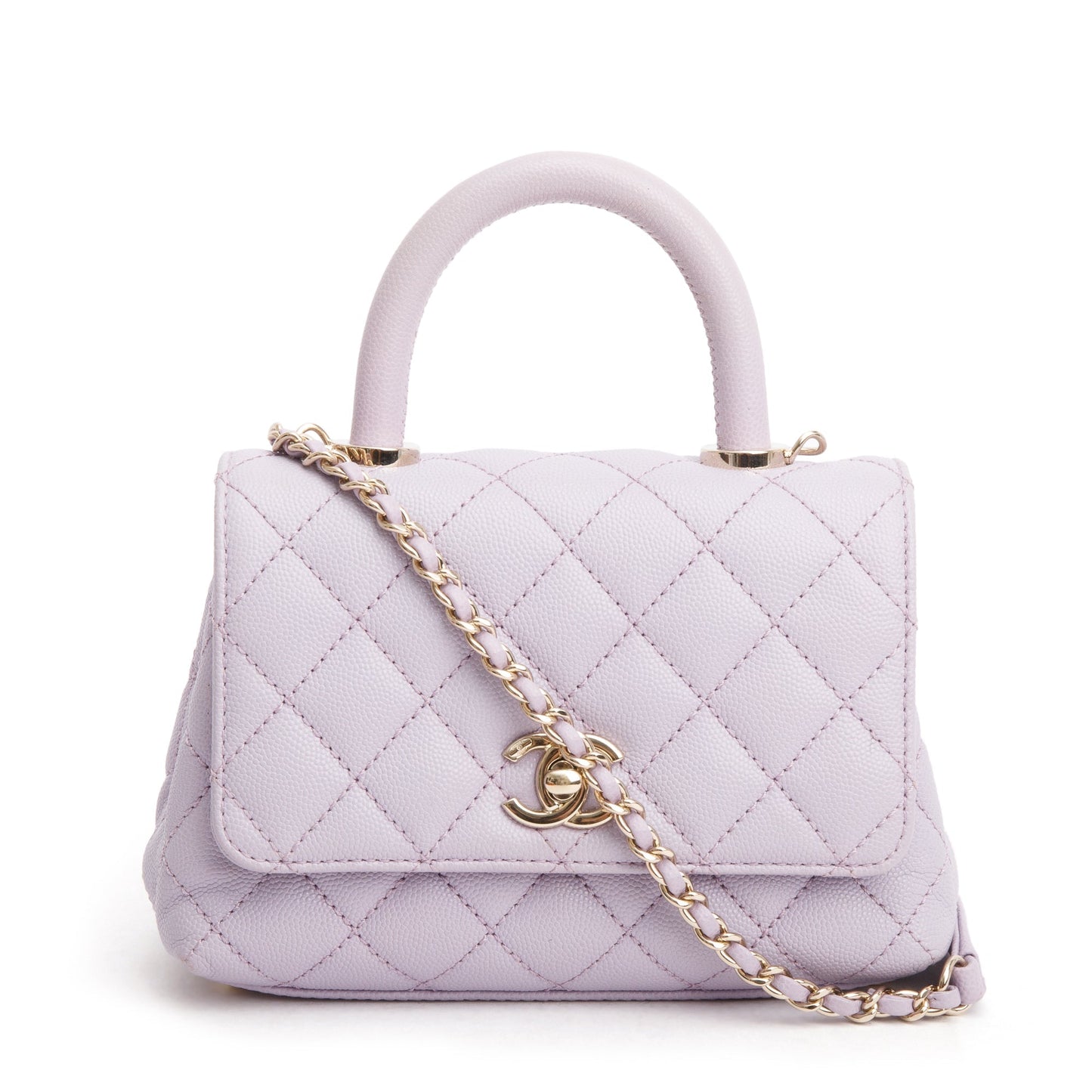 Chanel Purple Quilted Caviar Coco Top Leather Travel Bag