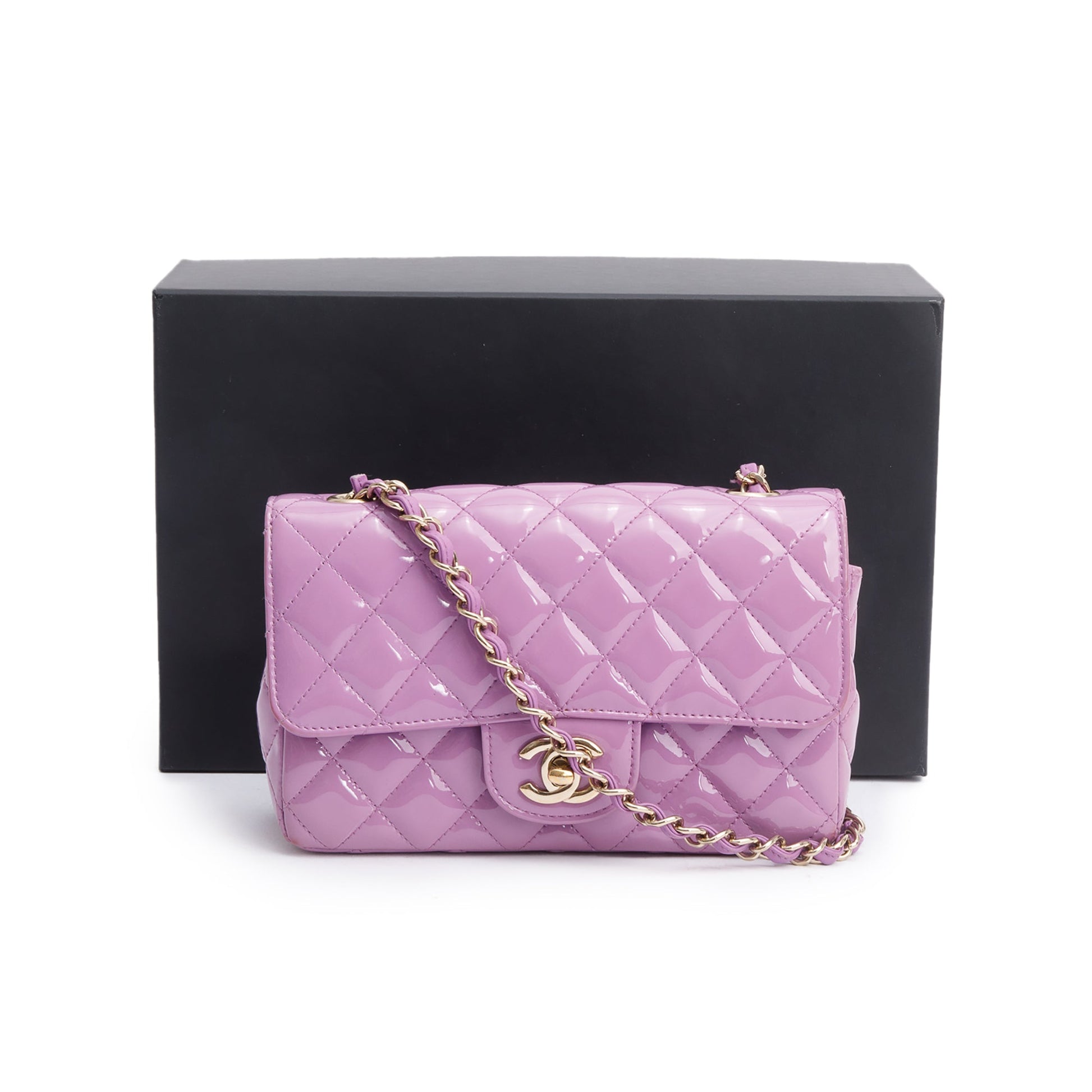 Chanel Purple Quilted Patent Classic Rectangular Leather Travel Bag