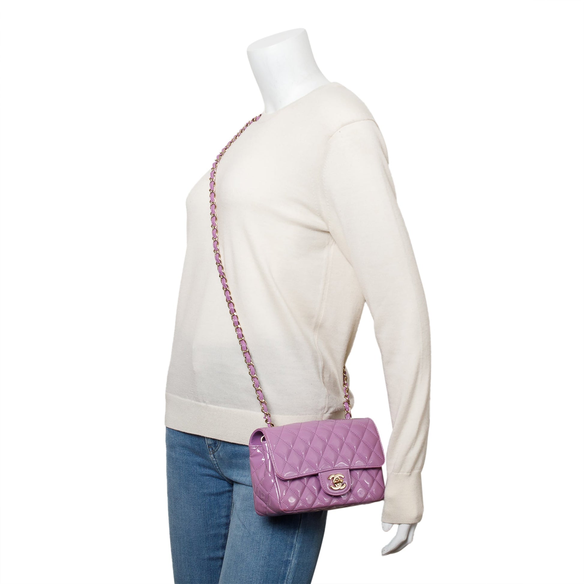 Chanel Purple Quilted Patent Classic Rectangular Leather Travel Bag