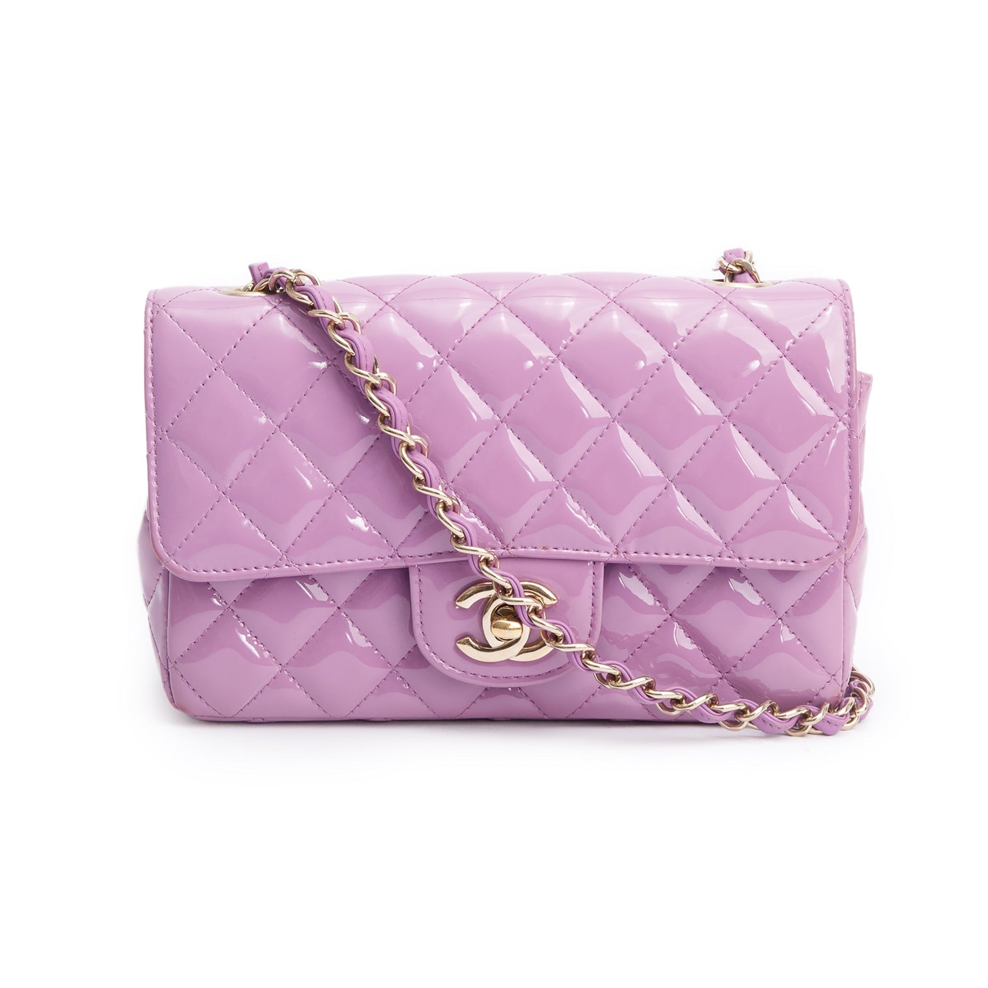 Chanel Purple Quilted Patent Classic Rectangular Leather Travel Bag