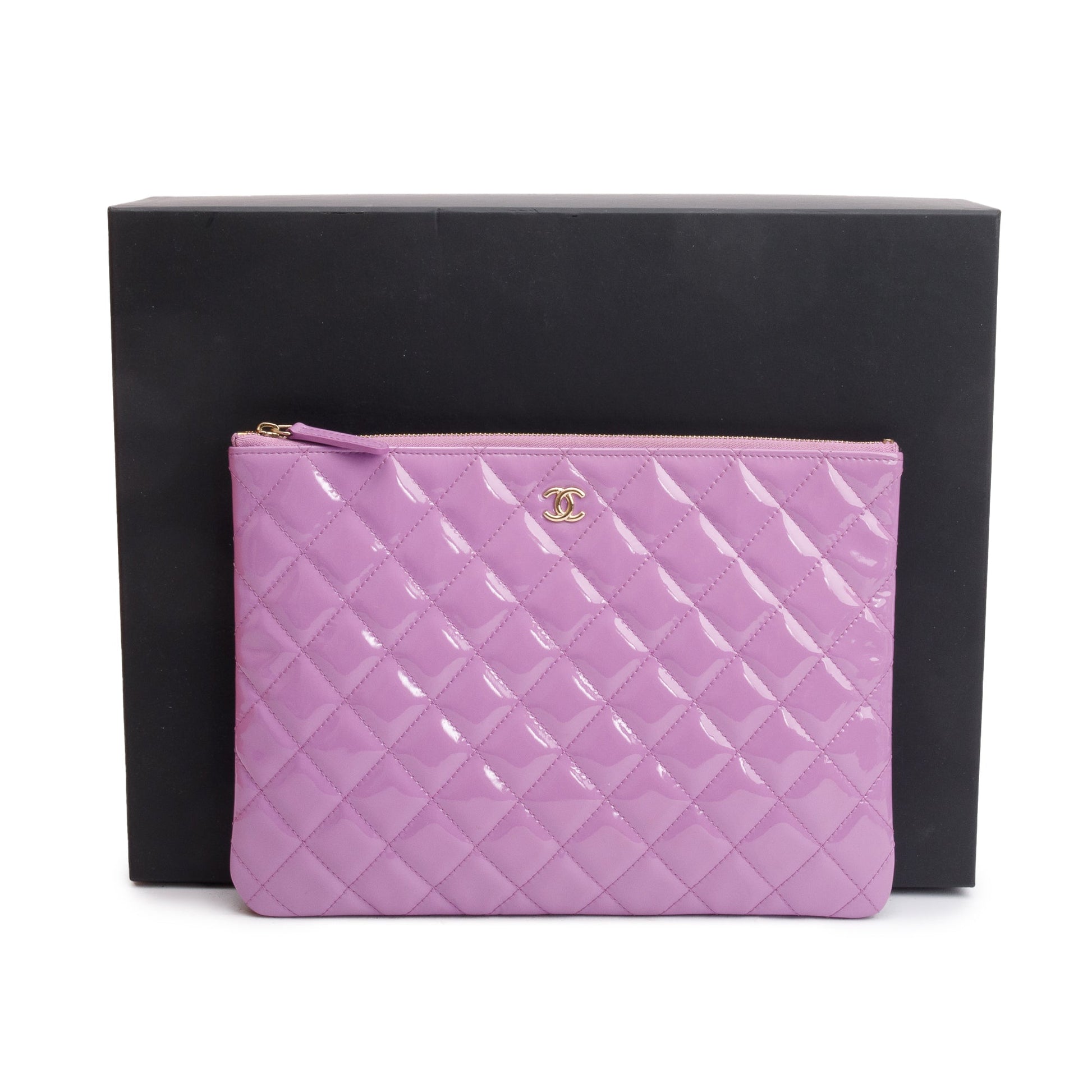 Chanel Purple Quilted Patent O Leather Travel Bag