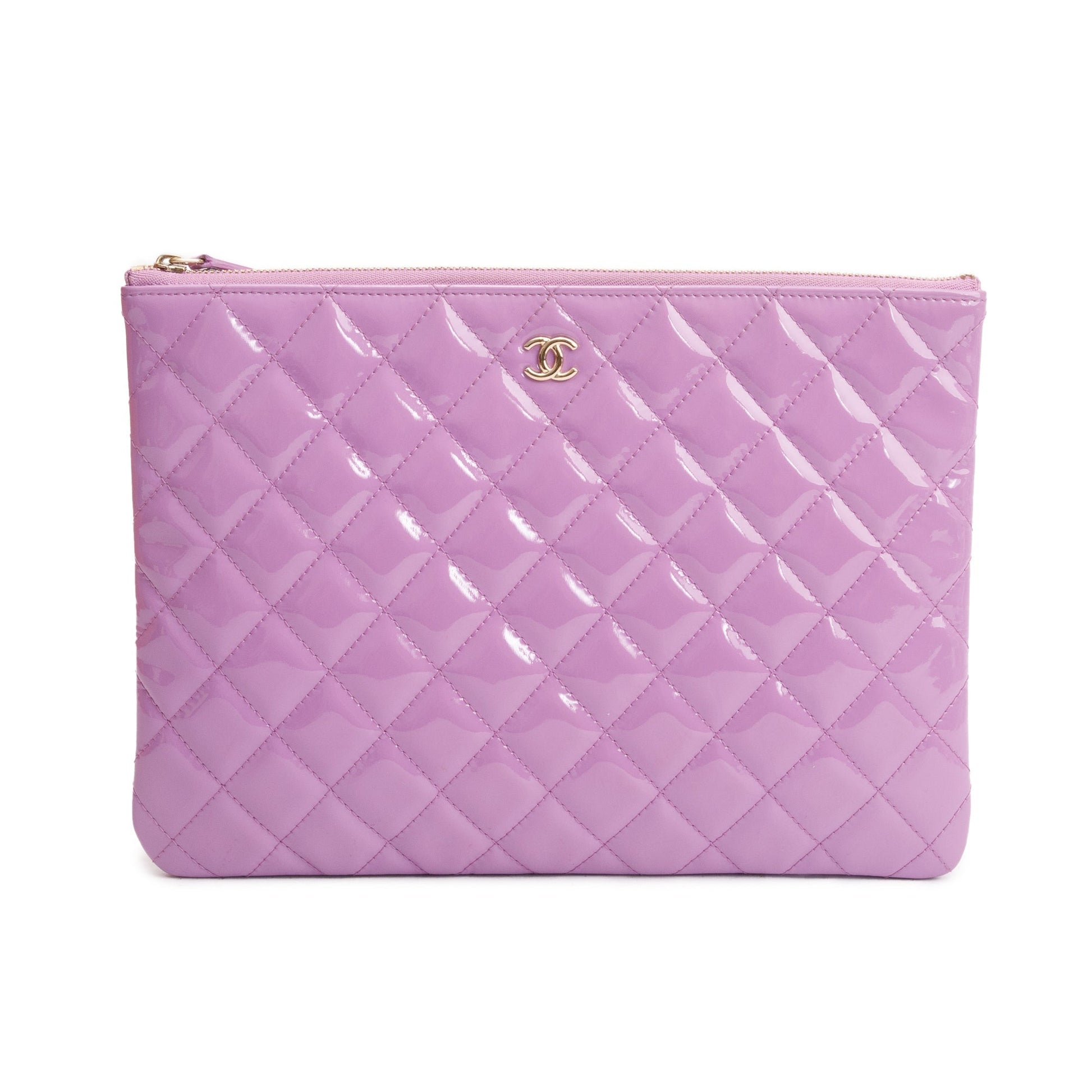Chanel Purple Quilted Patent O Leather Travel Bag