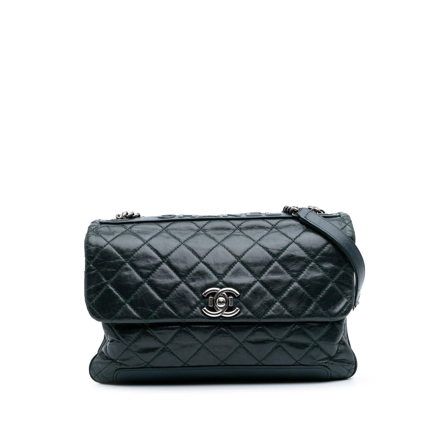 Chanel Quilted Aged Calfskin Logo Accordion Flap Handbag Flap 1