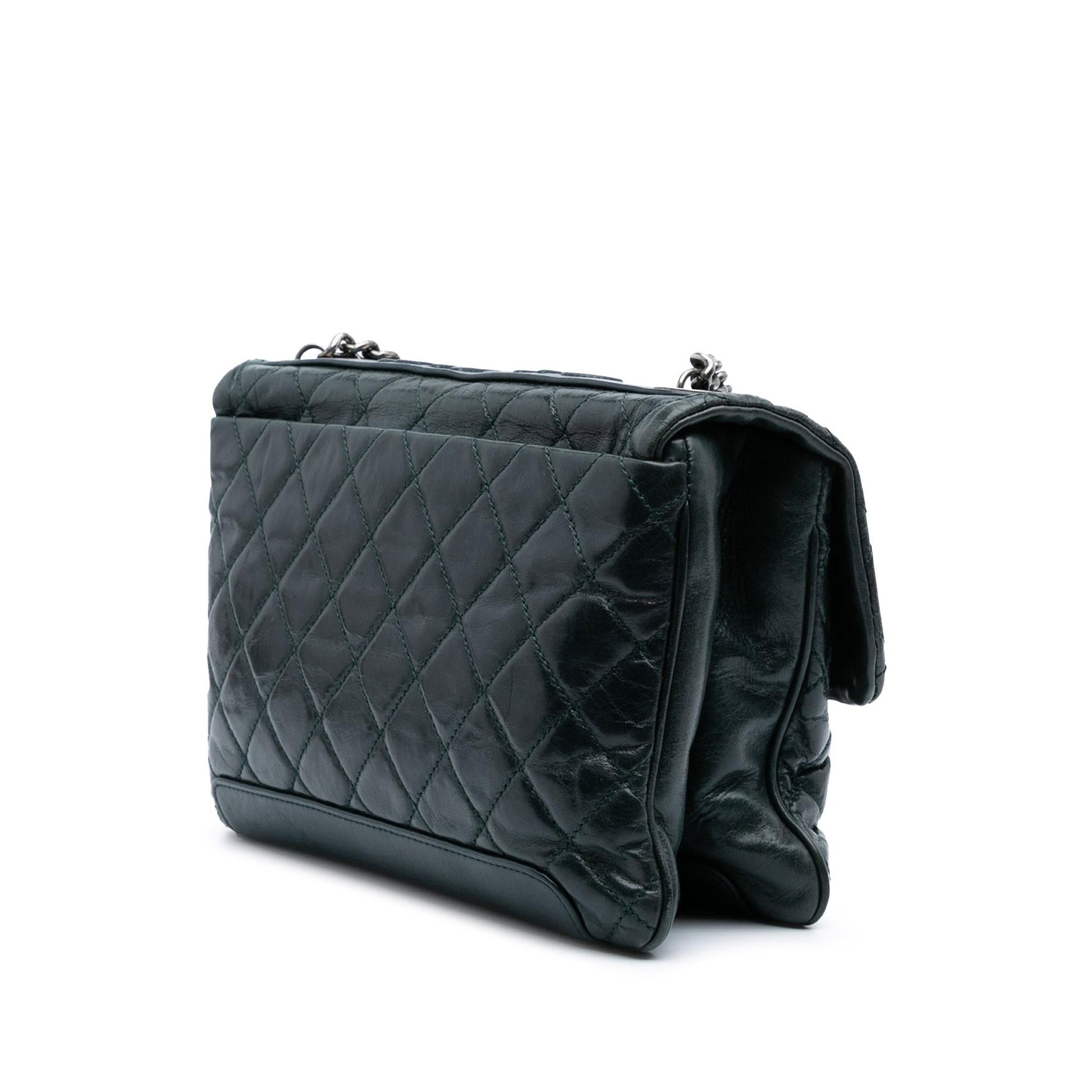 Chanel Quilted Aged Calfskin Logo Accordion Flap Handbag Flap 1