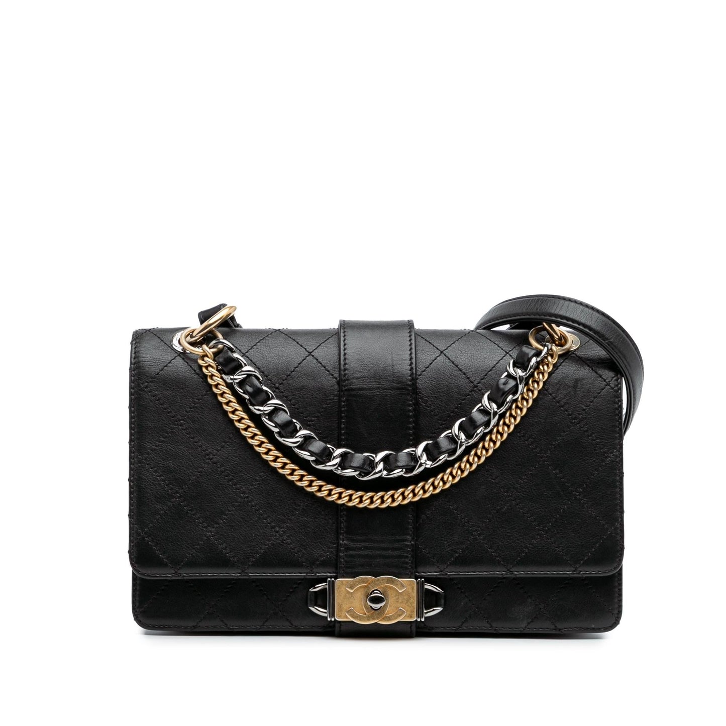 Chanel Quilted Calfskin Double Top Handle Flap Handbag