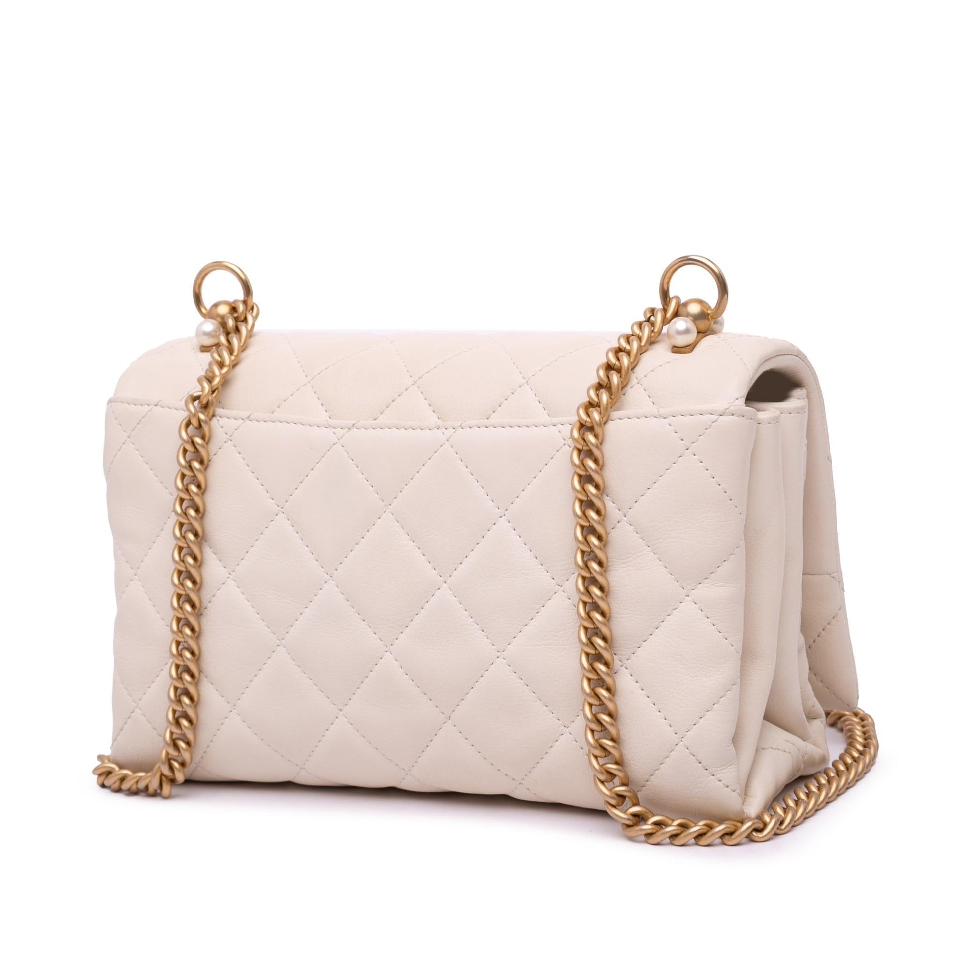 Chanel Quilted Calfskin Pearl CC Accordion Flap Handbag