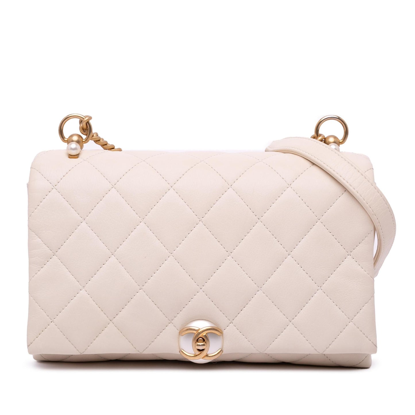 Chanel Quilted Calfskin Pearl CC Accordion Flap Handbag Flap 1