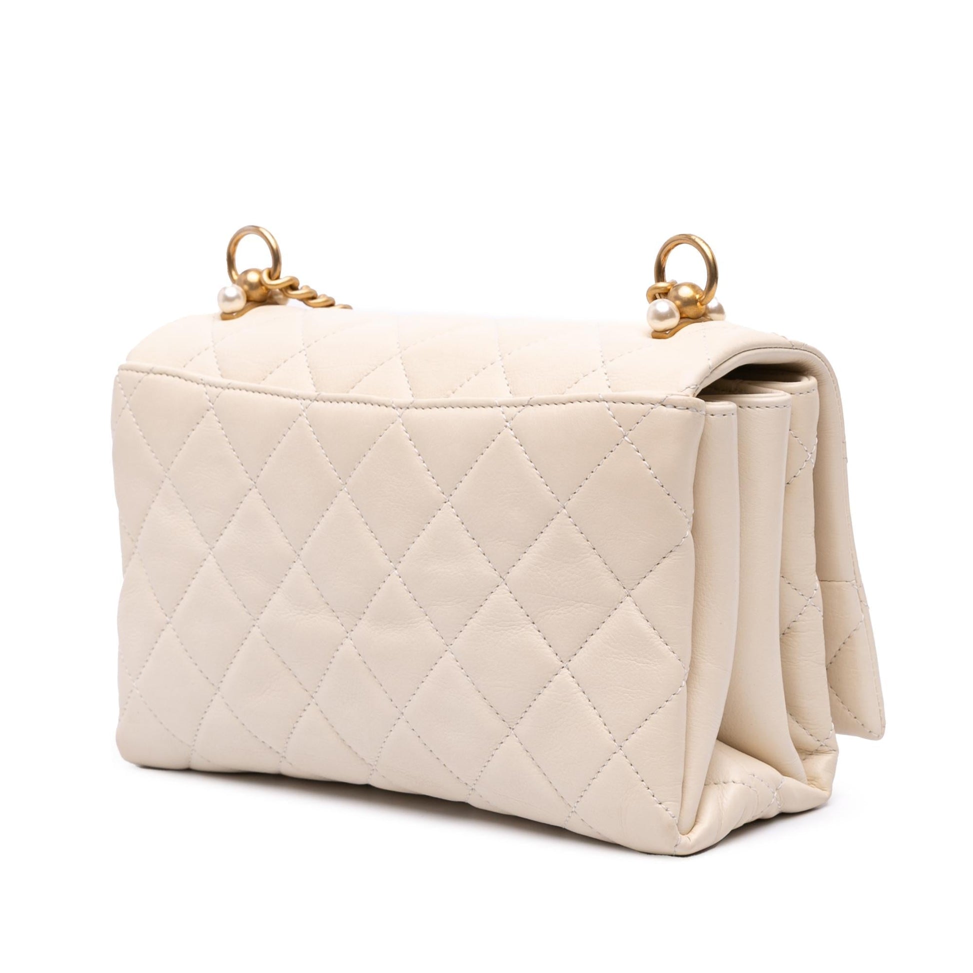 Chanel Quilted Calfskin Pearl CC Accordion Flap Handbag Flap 2