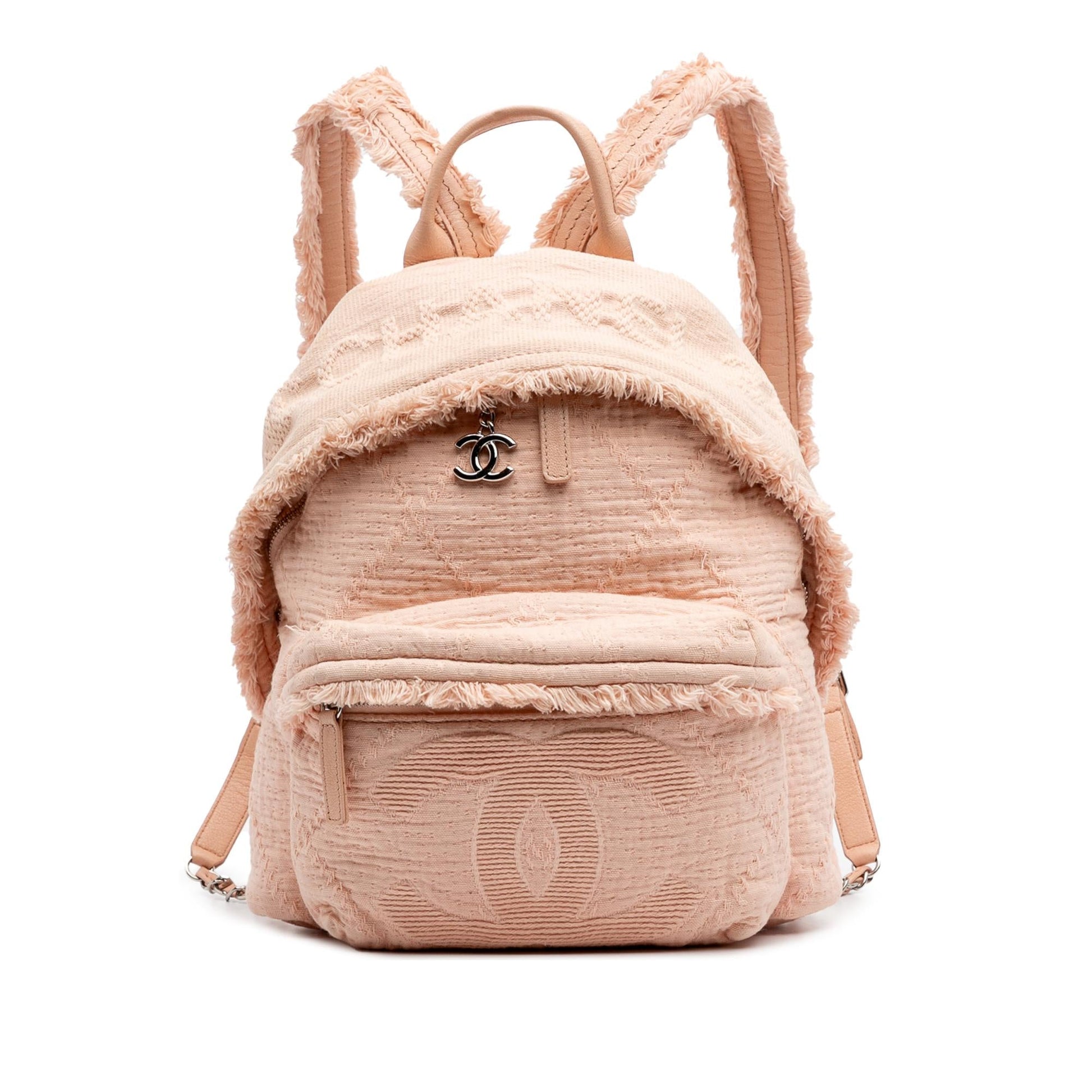 Chanel Quilted Front Pocket Fringe Backpack Canvas Jewelry