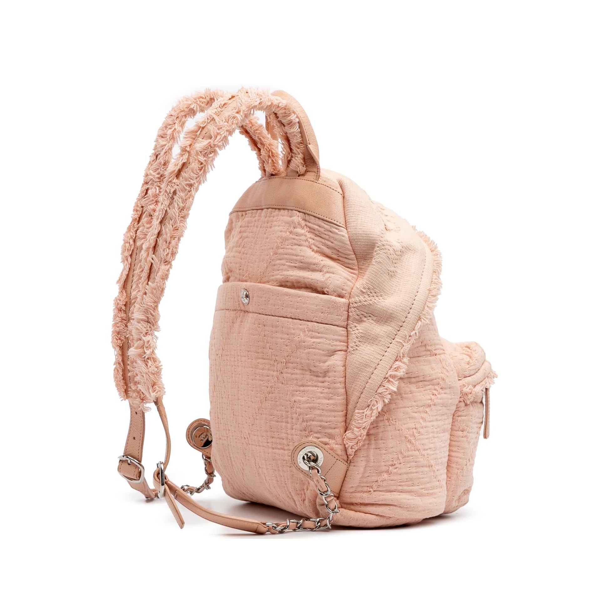 Chanel Quilted Front Pocket Fringe Backpack Canvas Jewelry