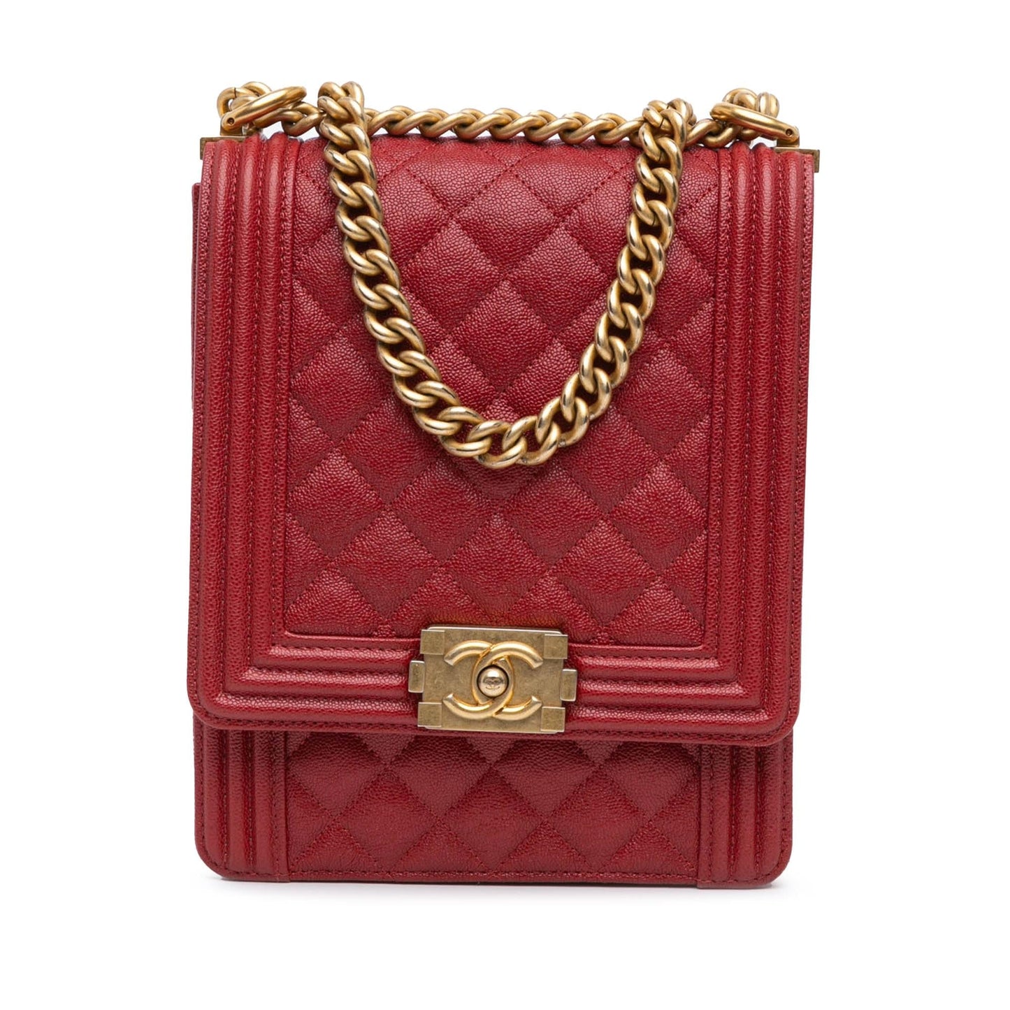 Chanel Quilted Caviar North South Boy Flap Handbag
