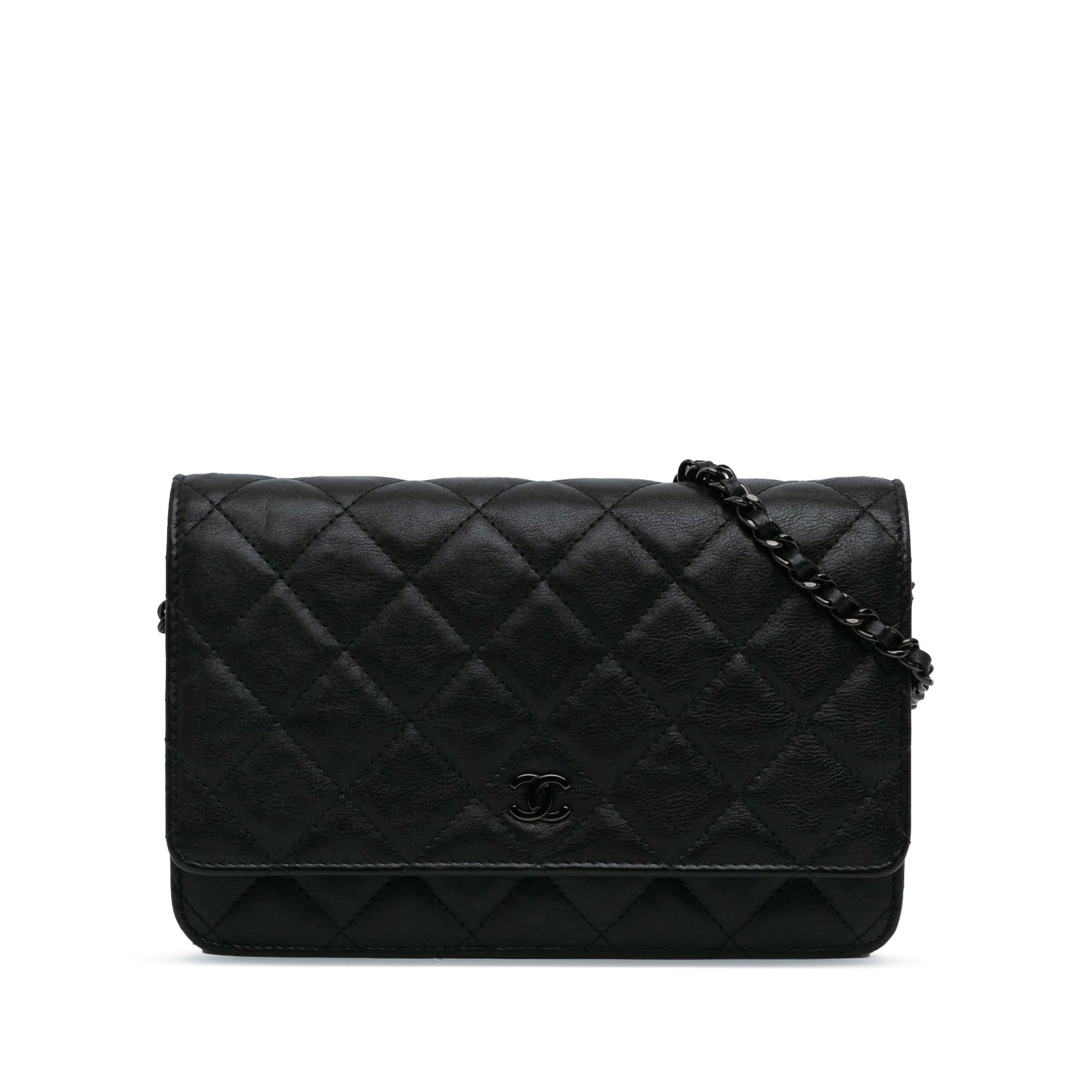 Chanel Quilted Crumpled Calfskin So On SHG-VI9SVY Black Wallet Case
