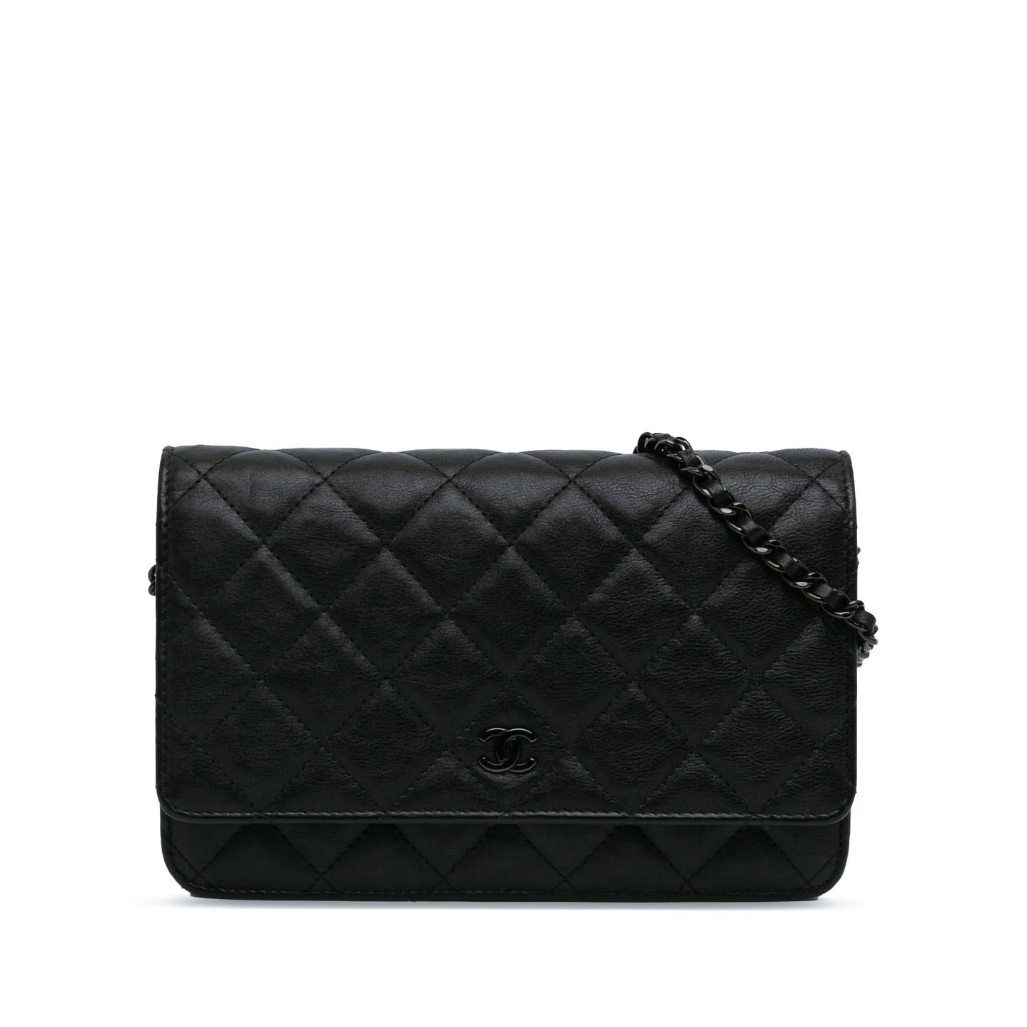 Chanel Quilted Crumpled Calfskin So Black Wallet on Chain 225877 Front 0 Parent