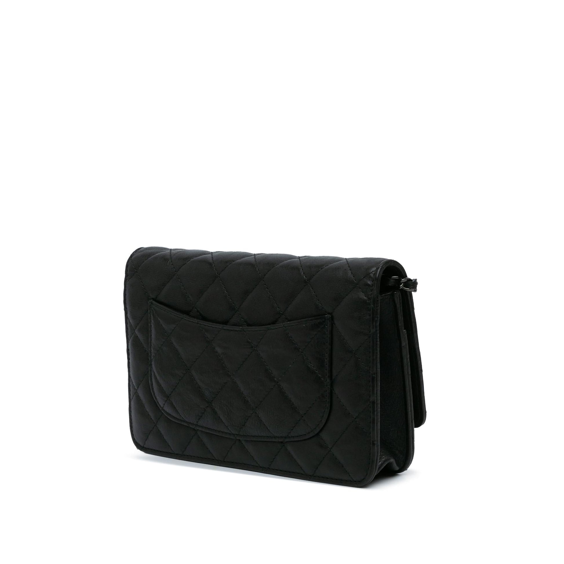 Chanel Quilted Crumpled Calfskin So Black Wallet on Chain 225877 Front 0 Parent