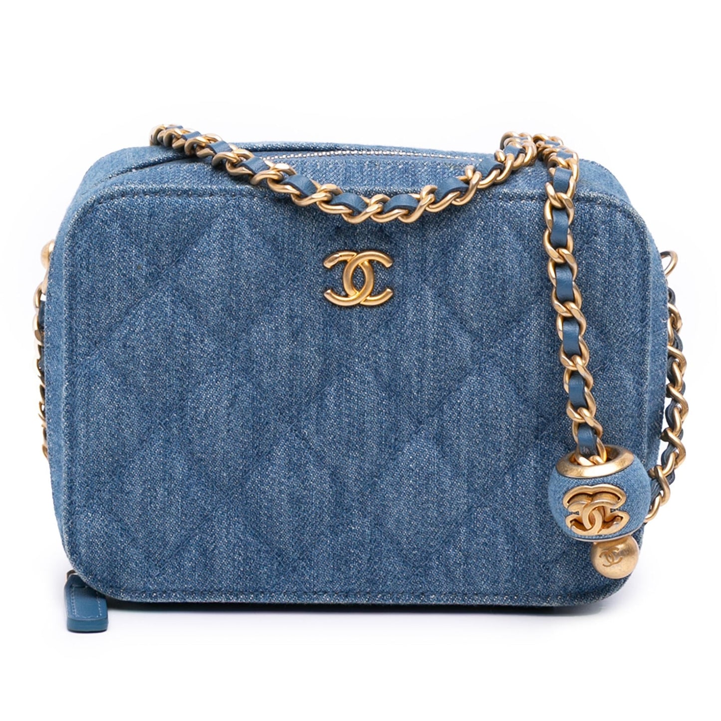 Chanel Quilted Denim Pearl Crush Camera Crossbody Bag