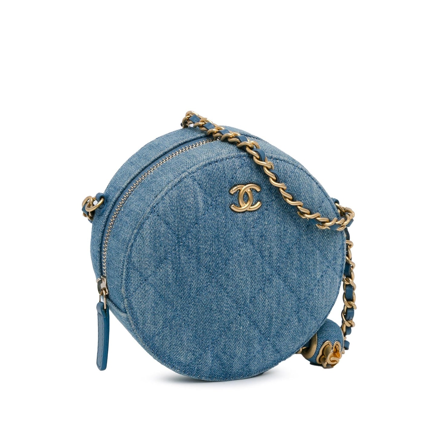 Chanel Quilted Denim Pearl Crush Round SHG-HXkyLN Clutch Bag