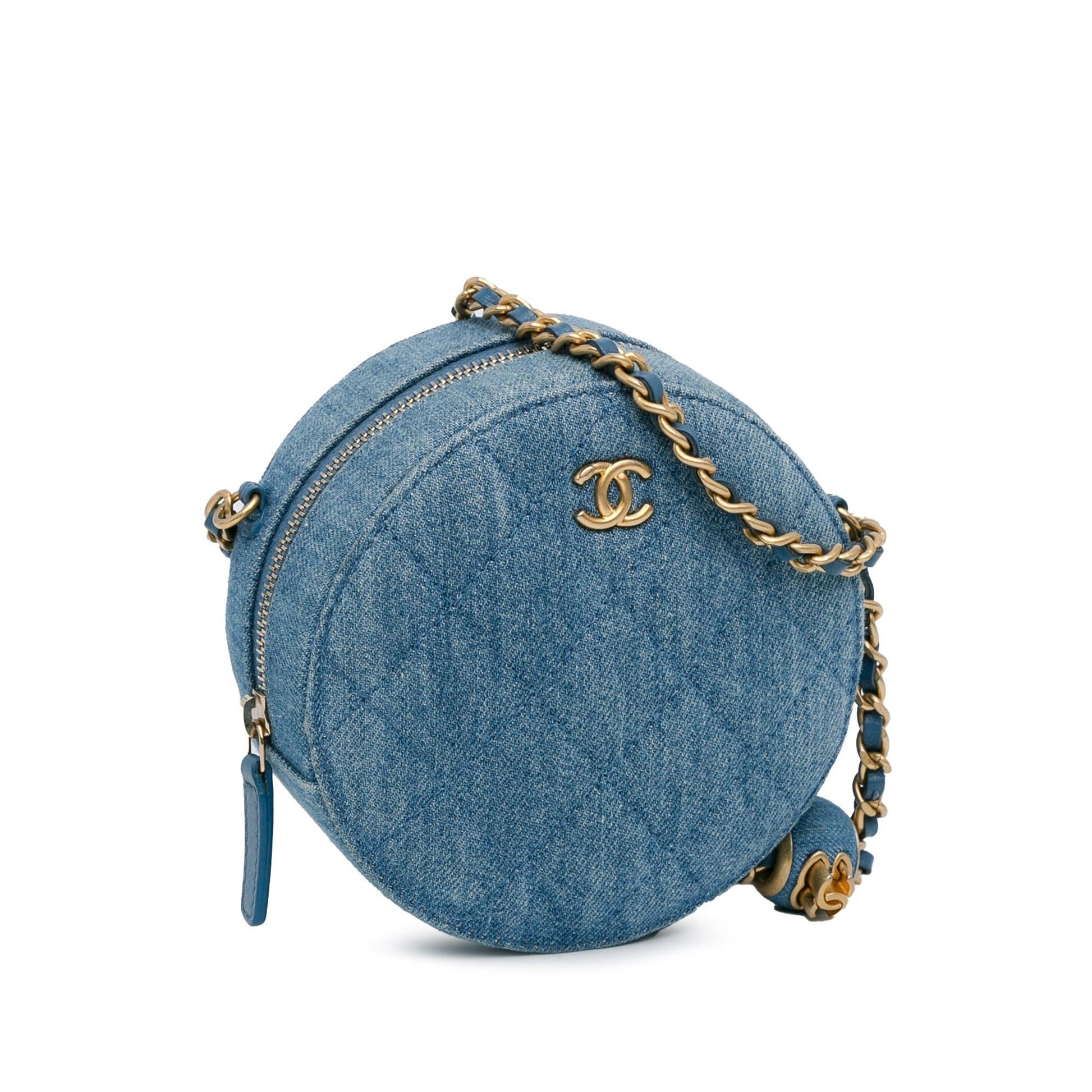 Chanel Quilted Denim Pearl Crush Round SHG-HXkyLN Clutch Bag