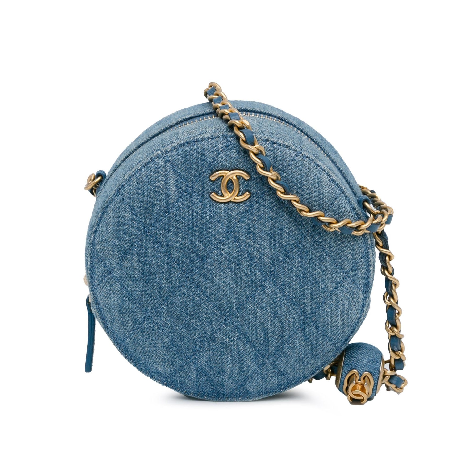 Chanel Quilted Denim Pearl Crush Round SHG-Lc62qo Clutch Bag
